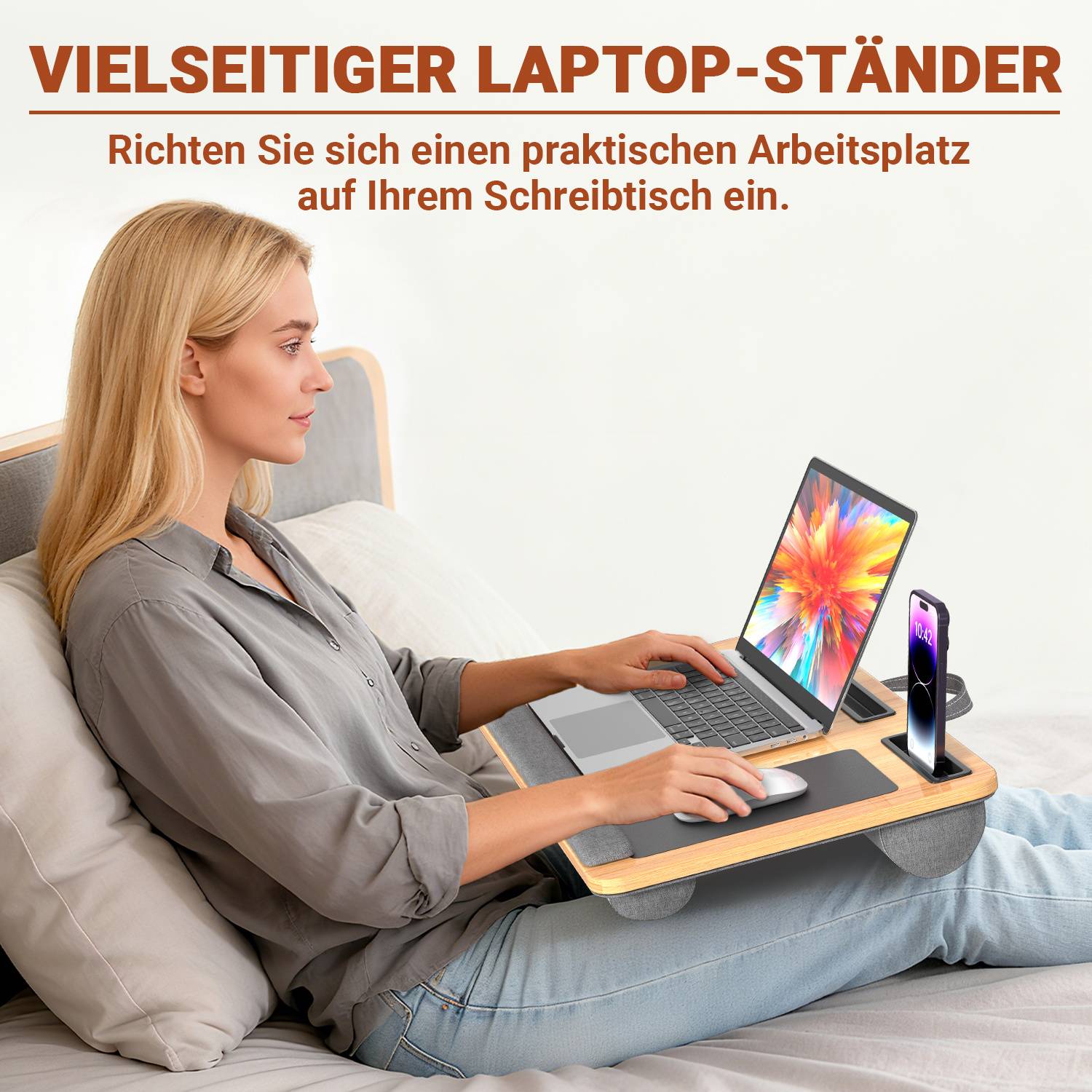 Laptoptisch, Laptopkissen mit Card Slot Design, Tragbare Laptop-Ständer, Notebook Knietablett, mit Mauspad, mit Griff