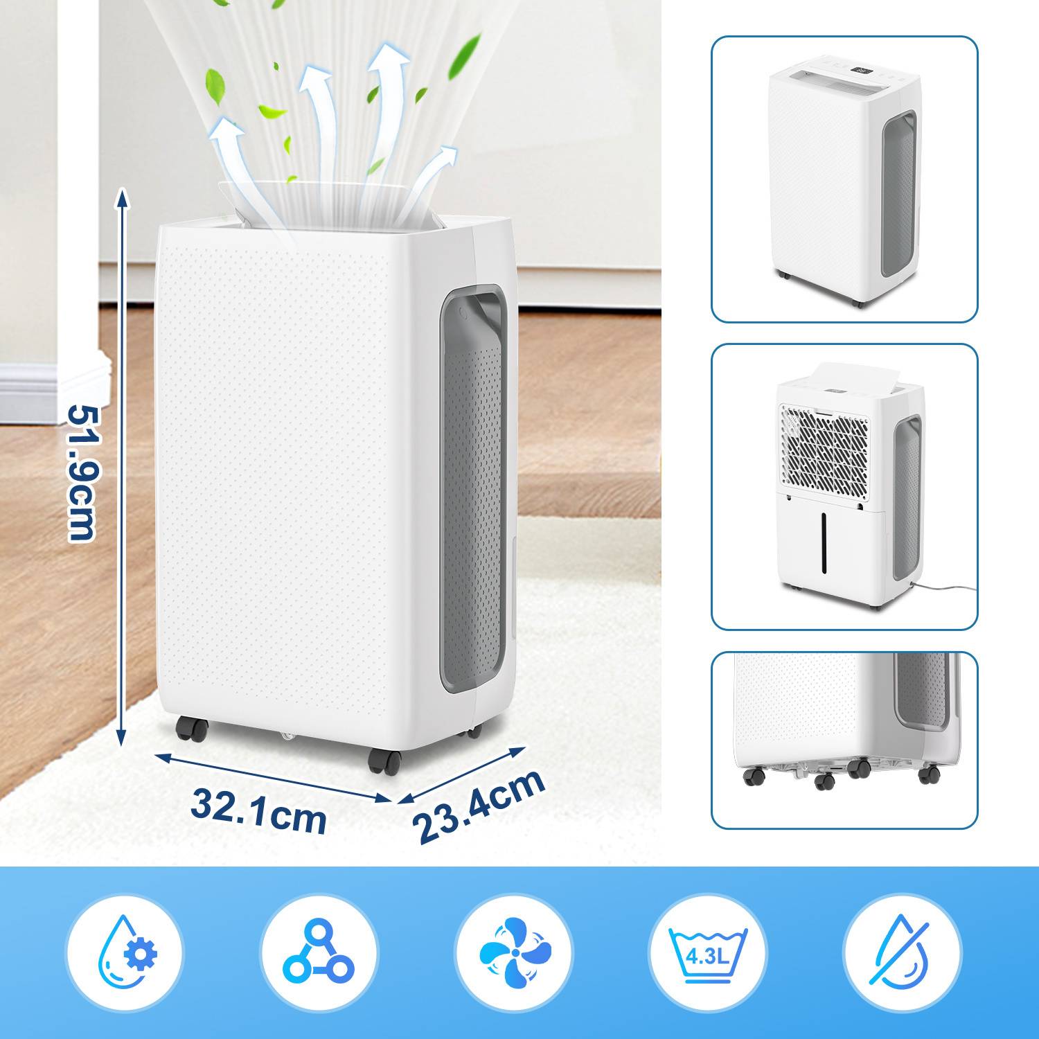 Luftentfeuchter 26L/24h, Raumgröße ca. 25 m², 420 W, 4,3l Wassertank, Wifi Smart Home App, Ablaufschlauch, Timer