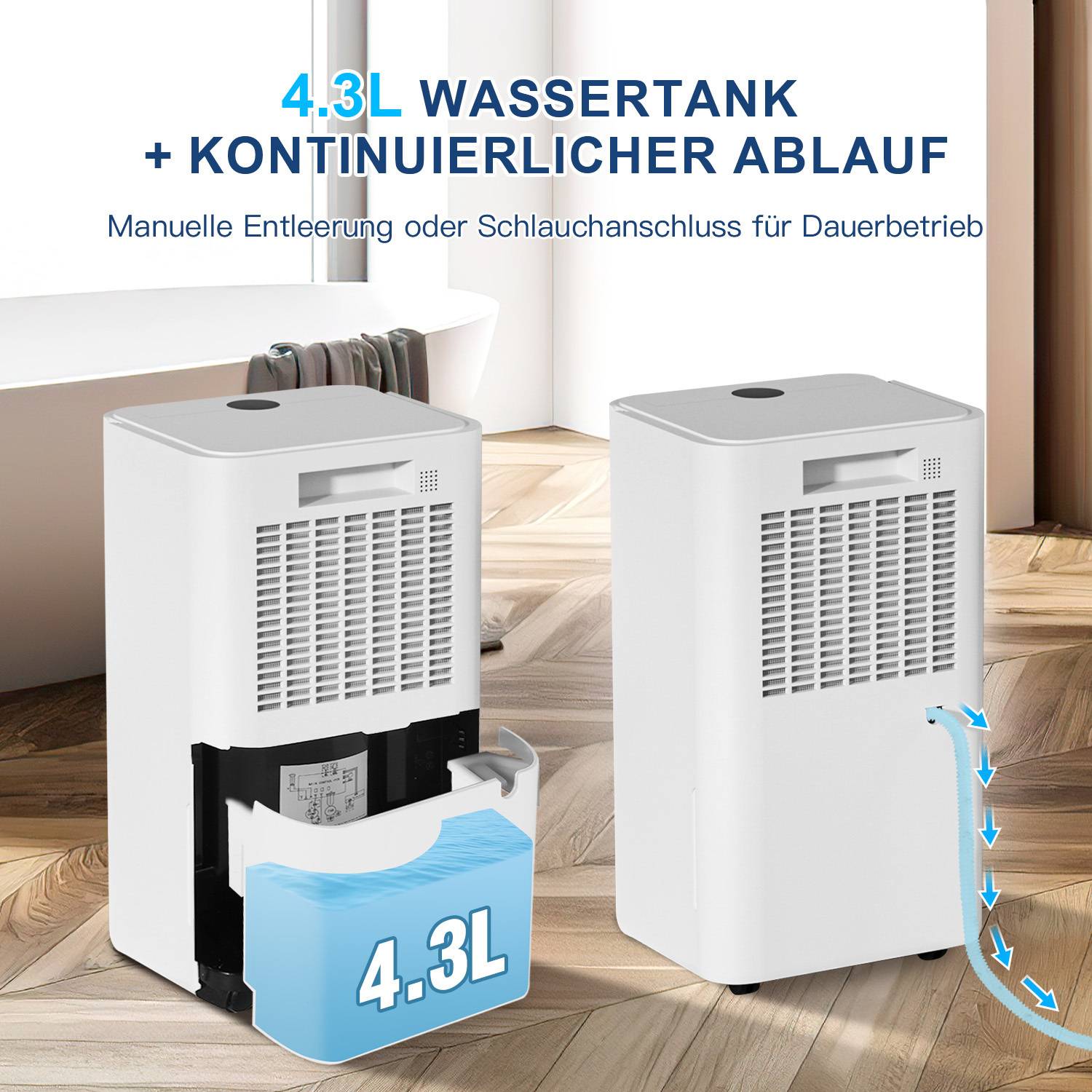 Luftentfeuchter 26L/24h, Raumgröße ca. 25 m², 420 W, 4,3l Wassertank, Wifi Smart Home App, Ablaufschlauch, Timer