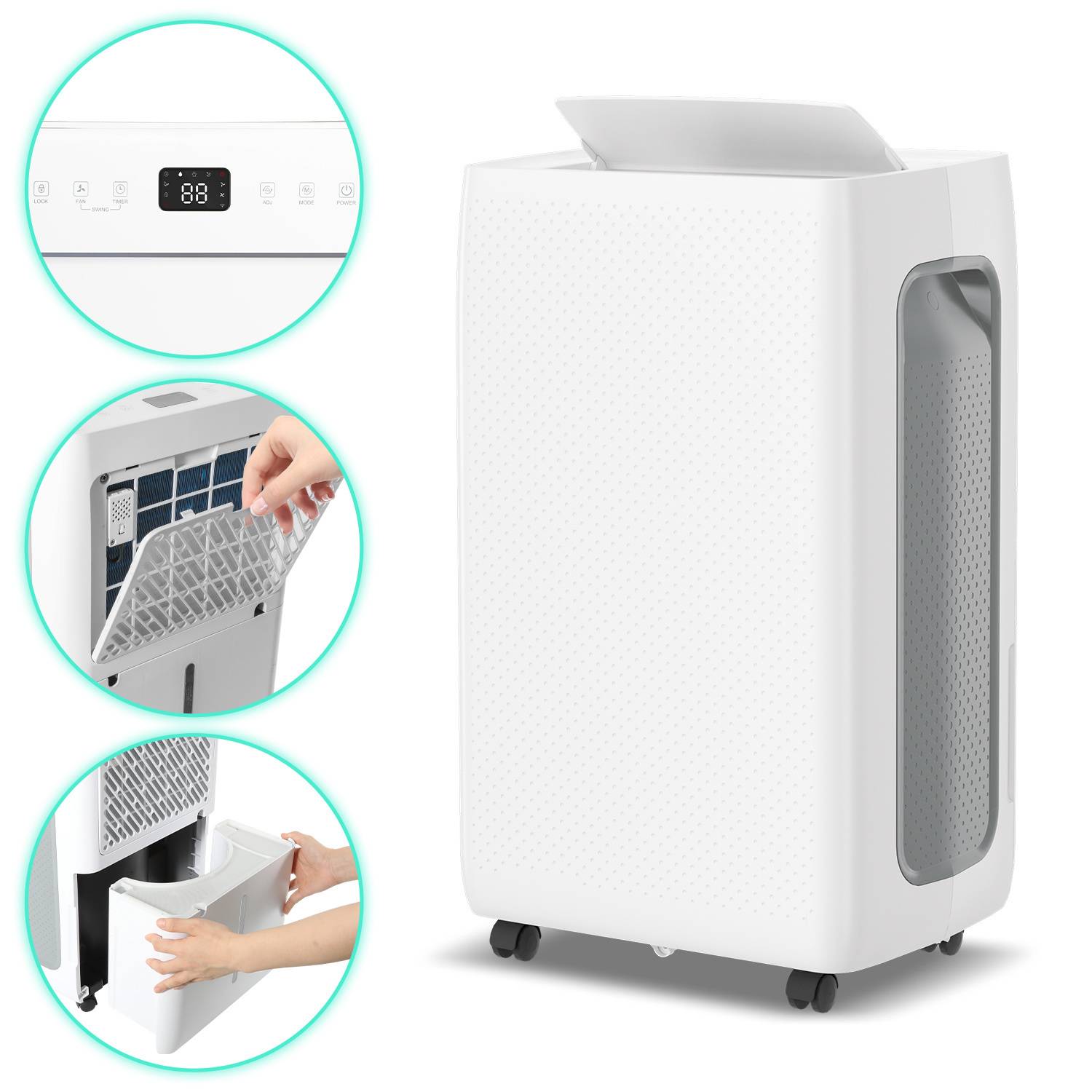 Luftentfeuchter 26L/24h, Raumgröße ca. 25 m², 420 W, 4,3l Wassertank, Ablaufschlauch, Timer