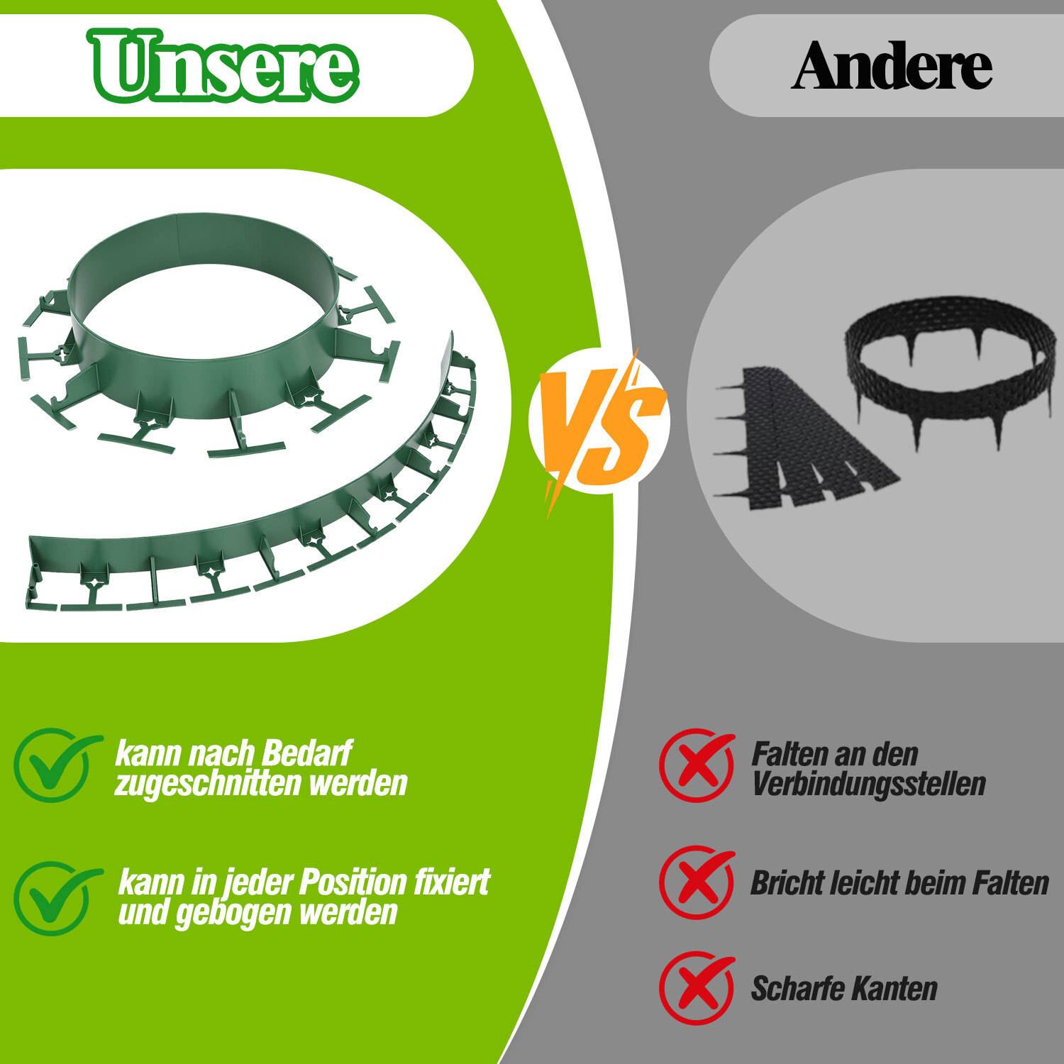 48m Flexible Rasenkante aus Kunststoff zur Verankerung Beetumrandung Beeteinfassungen Mähkante Pflasterkante Grün mit 200 Erdanker