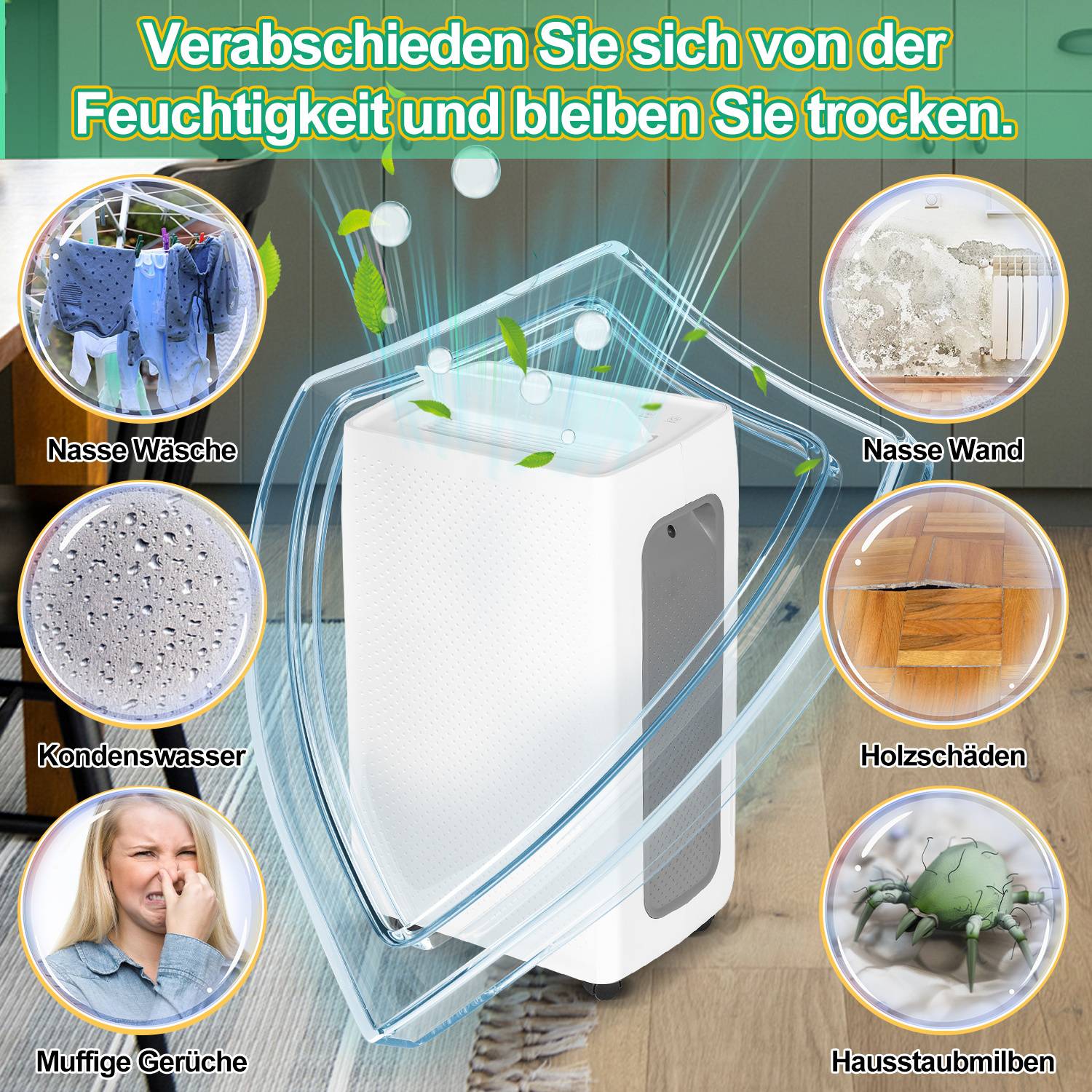 Luftentfeuchter 26L/24h, Raumgröße ca. 25 m², 420 W, 4,3l Wassertank, Ablaufschlauch, Timer