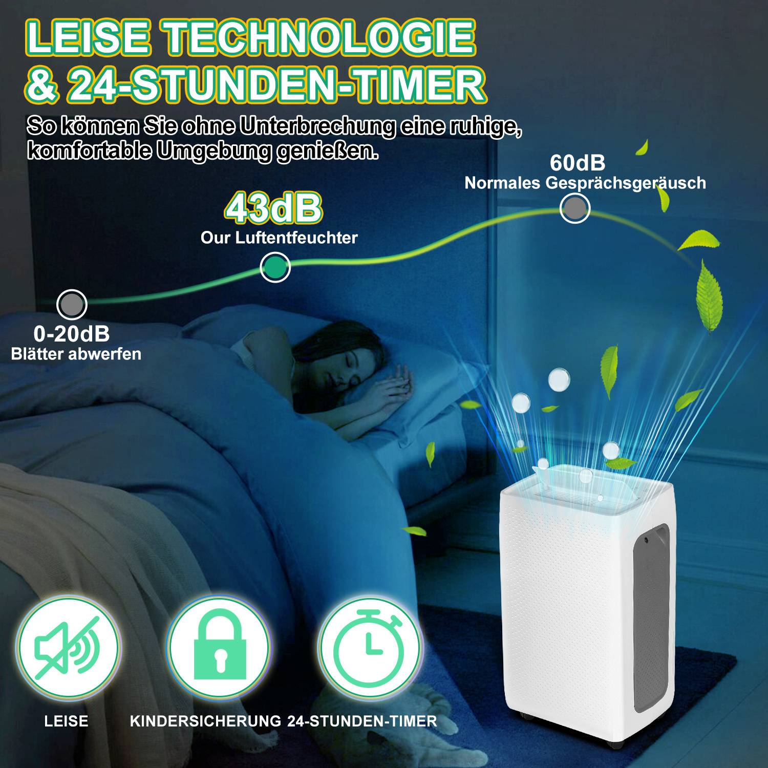 Luftentfeuchter 26L/24h, Raumgröße ca. 25 m², 420 W, 4,3l Wassertank, Ablaufschlauch, Timer