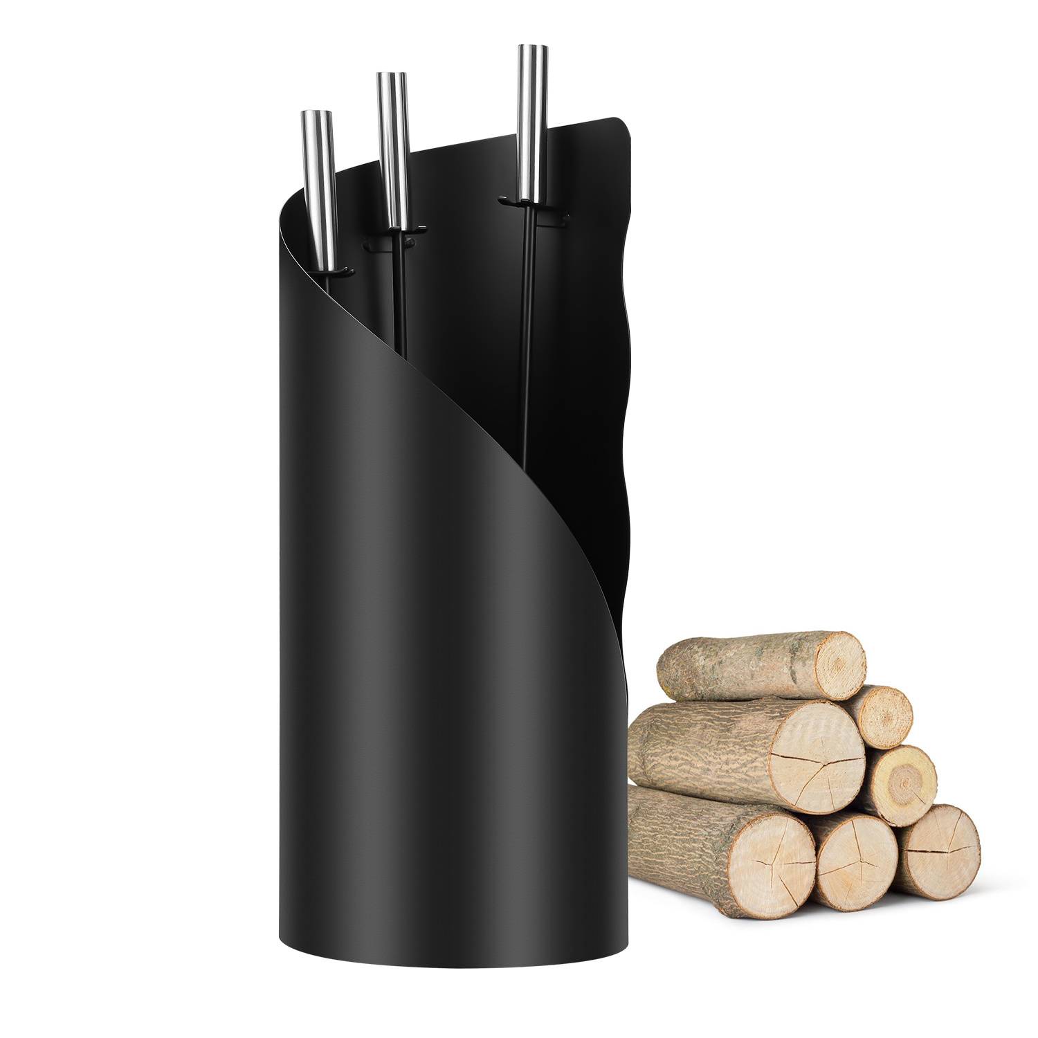 4-teilig Kaminbesteck Schürhaken Zubehör Schmiedeeisen Rund Zubehörset mit Besen