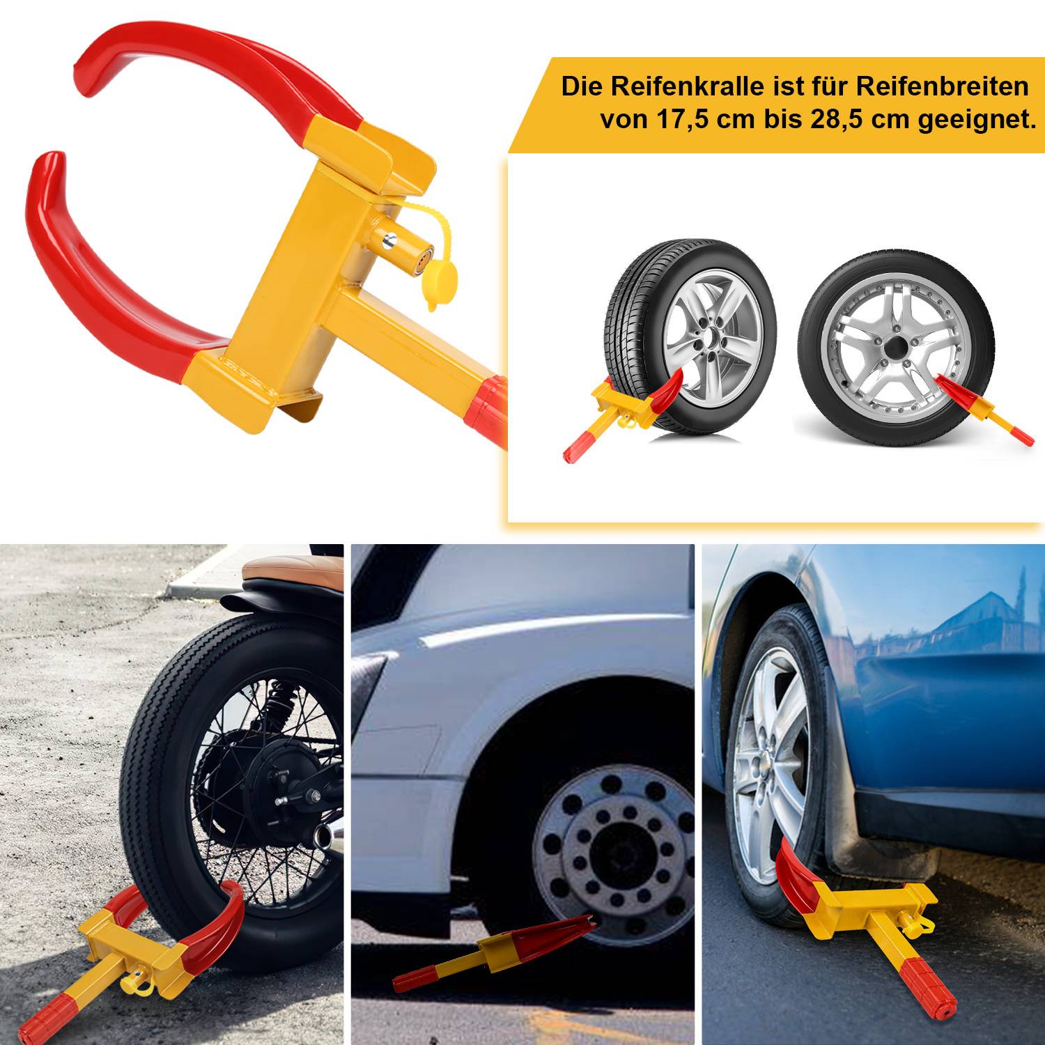 Wegfahrsperre Auto Stahl PKW Wohnwagen Anhänger Reifenkralle Diebstahlsicherung