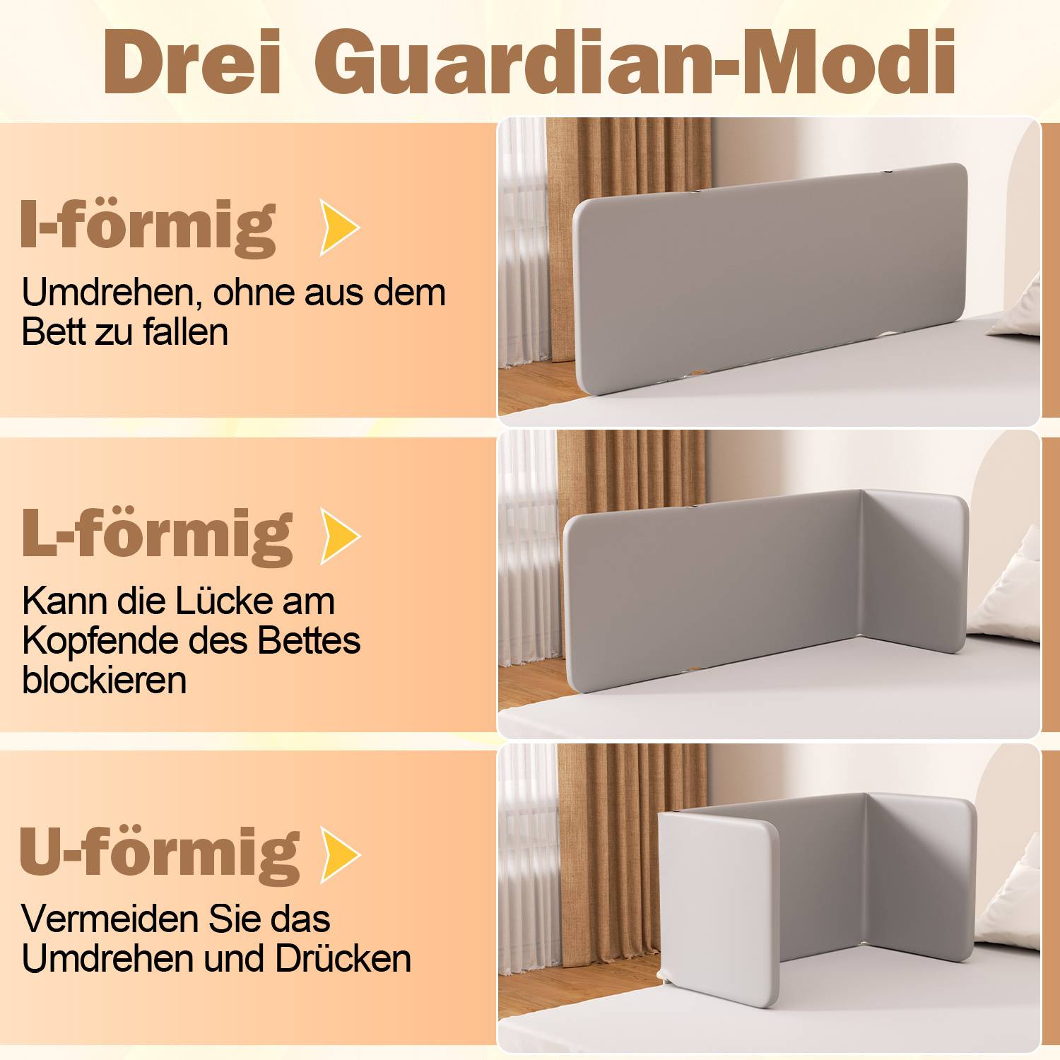 2x Bettschutzgitter Bettgitter Kinderbettgitter 180cm Grau Faltbar mit 2 Befestigungsbändern und Aufbewahrungsbeutel Höhenverstellbar Rausfallschutz