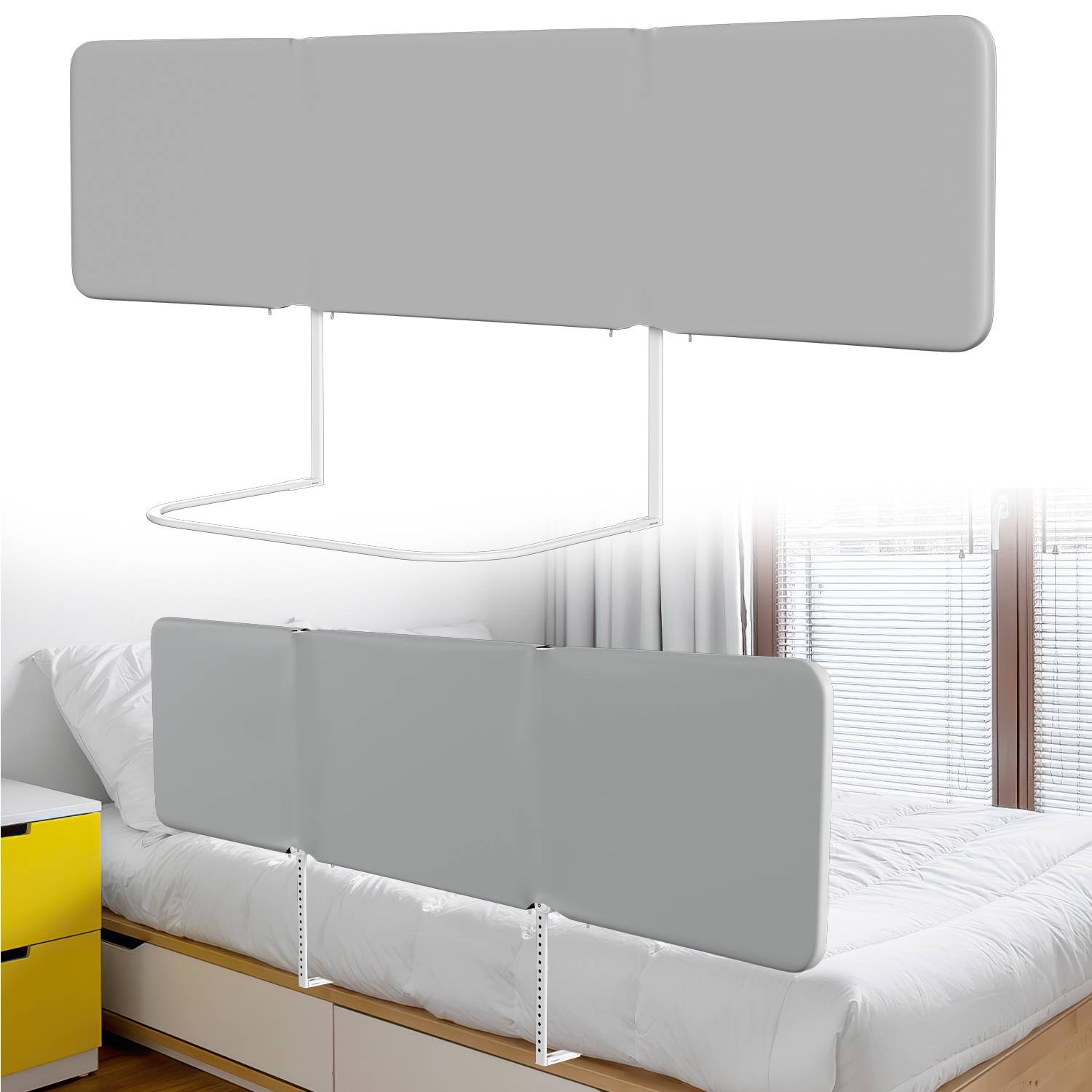 2x Bettschutzgitter Bettgitter Kinderbettgitter 180cm Grau Faltbar mit 2 Befestigungsbändern und Aufbewahrungsbeutel Höhenverstellbar Rausfallschutz