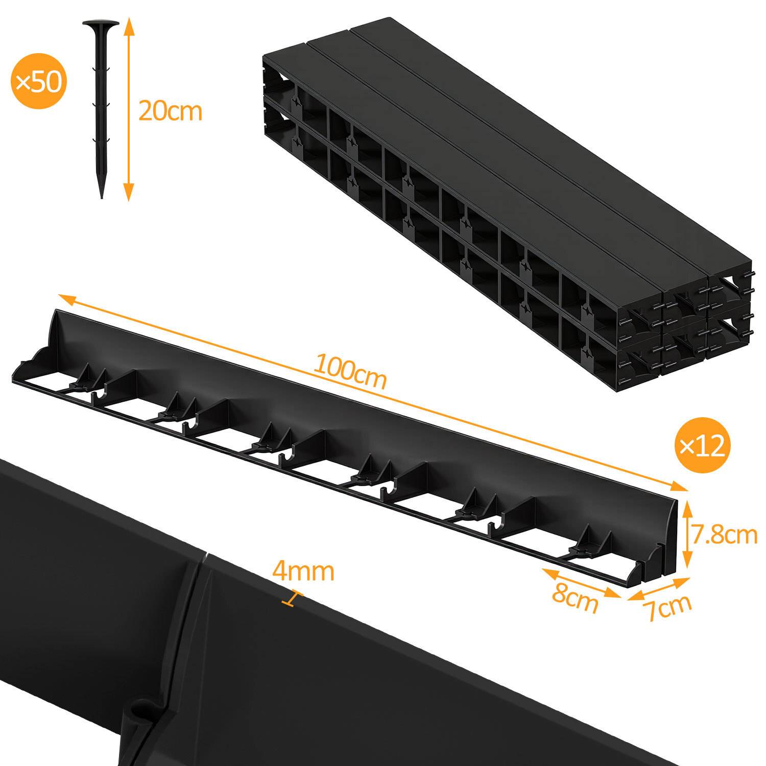 24m Flexible Rasenkante aus Kunststoff zur Verankerung Beetumrandung Beeteinfassungen Mähkante Pflasterkante Schwarz mit 100 Erdanker