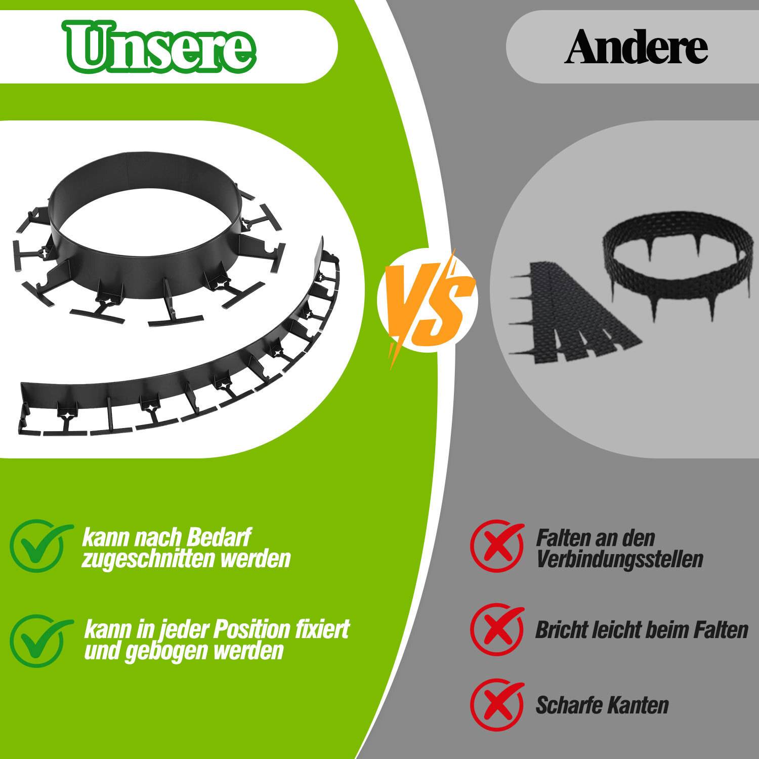 24m Flexible Rasenkante aus Kunststoff zur Verankerung Beetumrandung Beeteinfassungen Mähkante Pflasterkante Schwarz mit 100 Erdanker