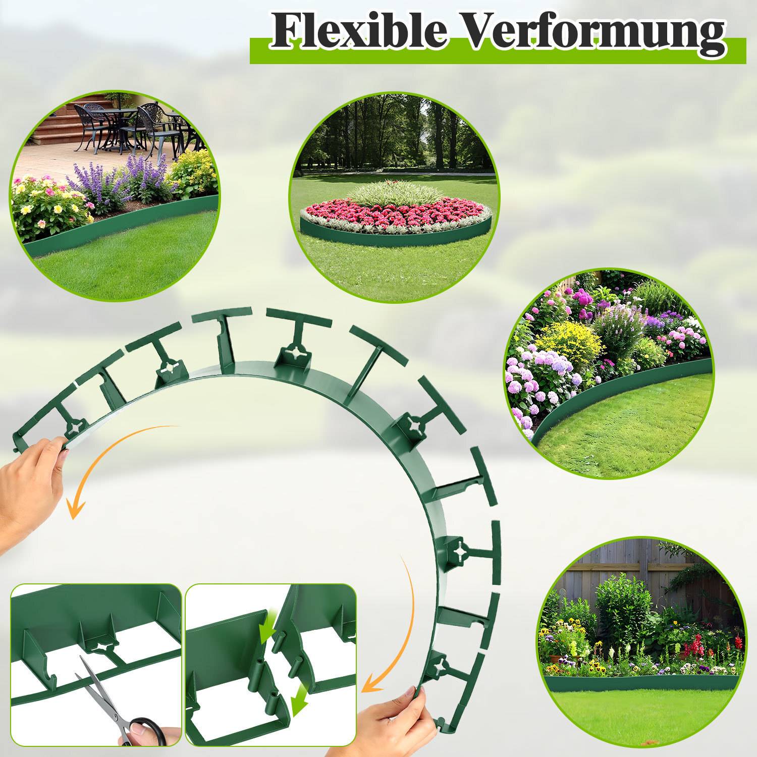 60m Flexible Rasenkante aus Kunststoff zur Verankerung Beetumrandung Beeteinfassungen Mähkante Pflasterkante Grün mit 250 Erdanker