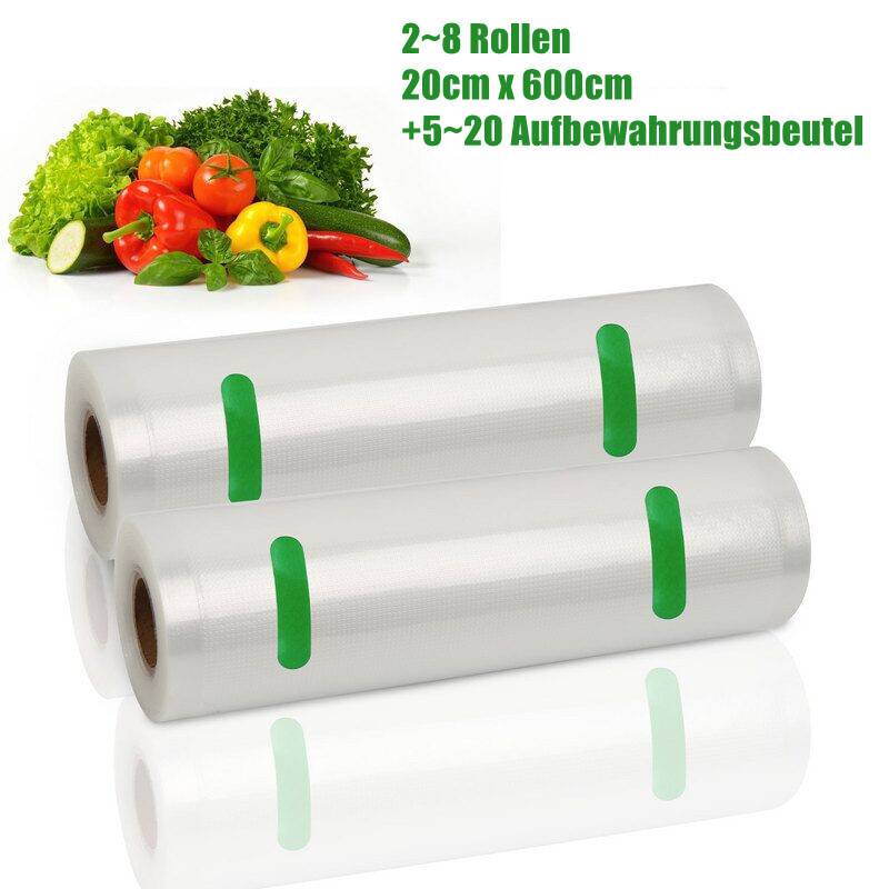 2~8 Stück 20 x 600cm Vakuumrollen strukturiertreißfest lebensmittelecht frei von BPA Enthält 5~20 Frischebeutel（20*30cm）