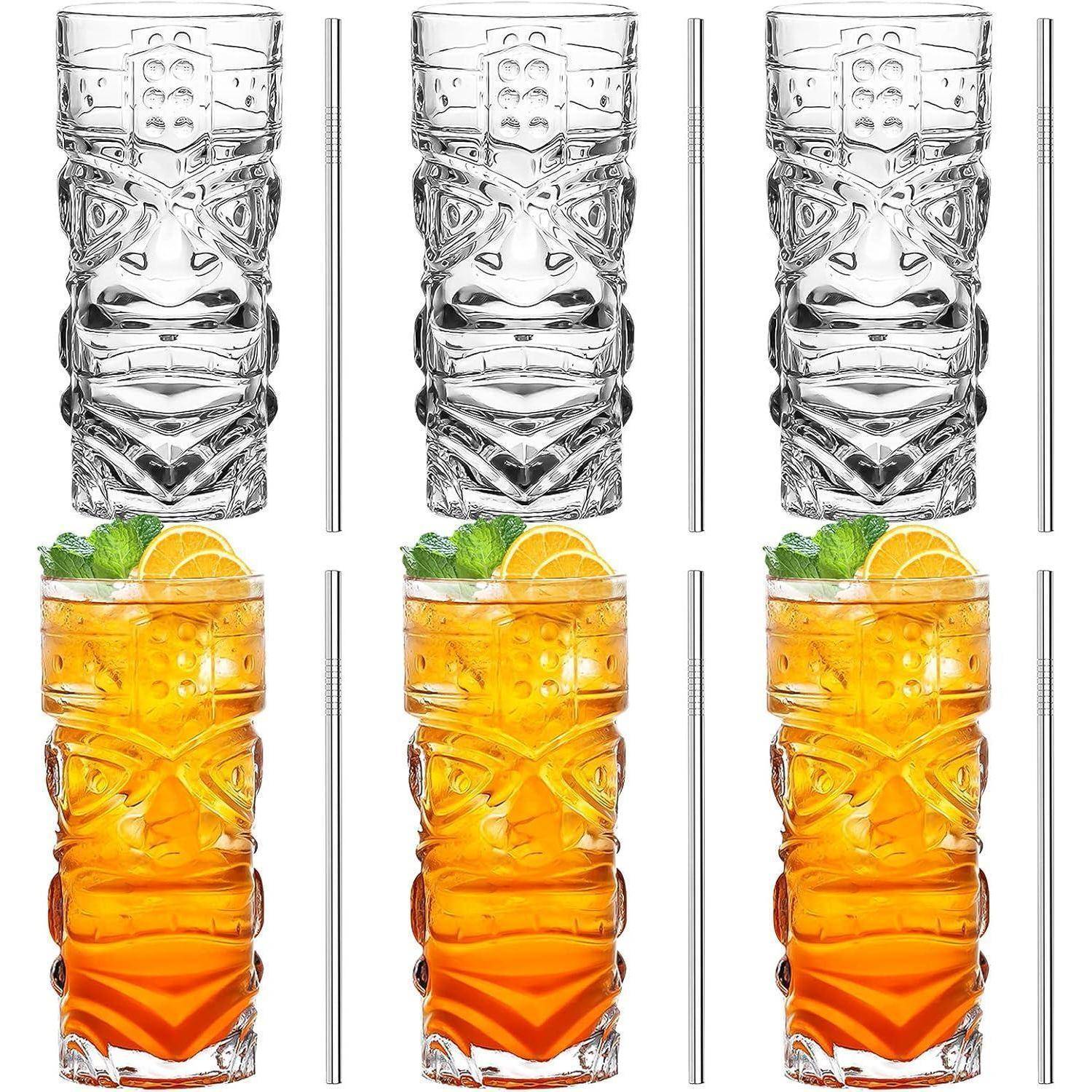 Tiki Longdrinkgläser 6er Set 400ml Lustige Cocktailgläser für Bars