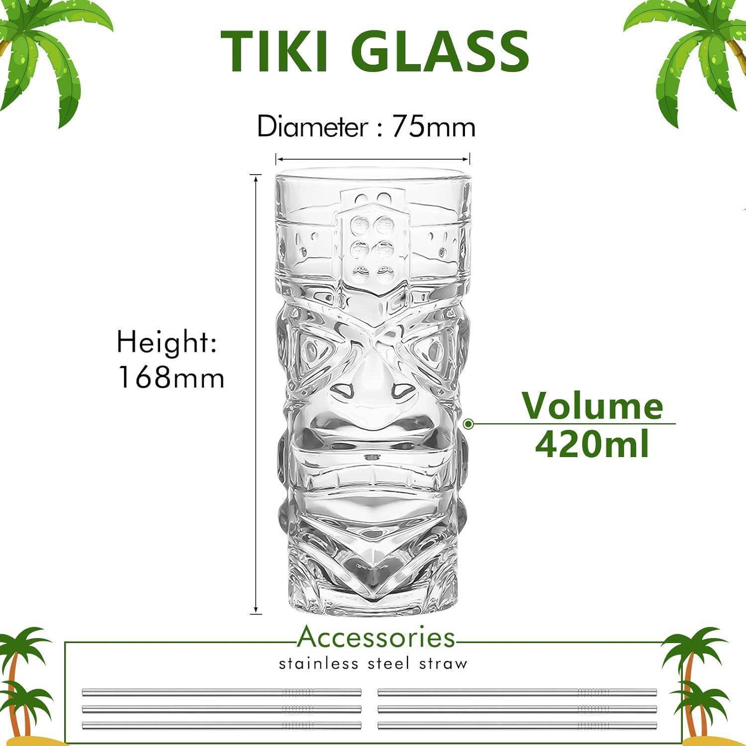 Tiki Longdrinkgläser 6er Set 400ml Lustige Cocktailgläser für Bars
