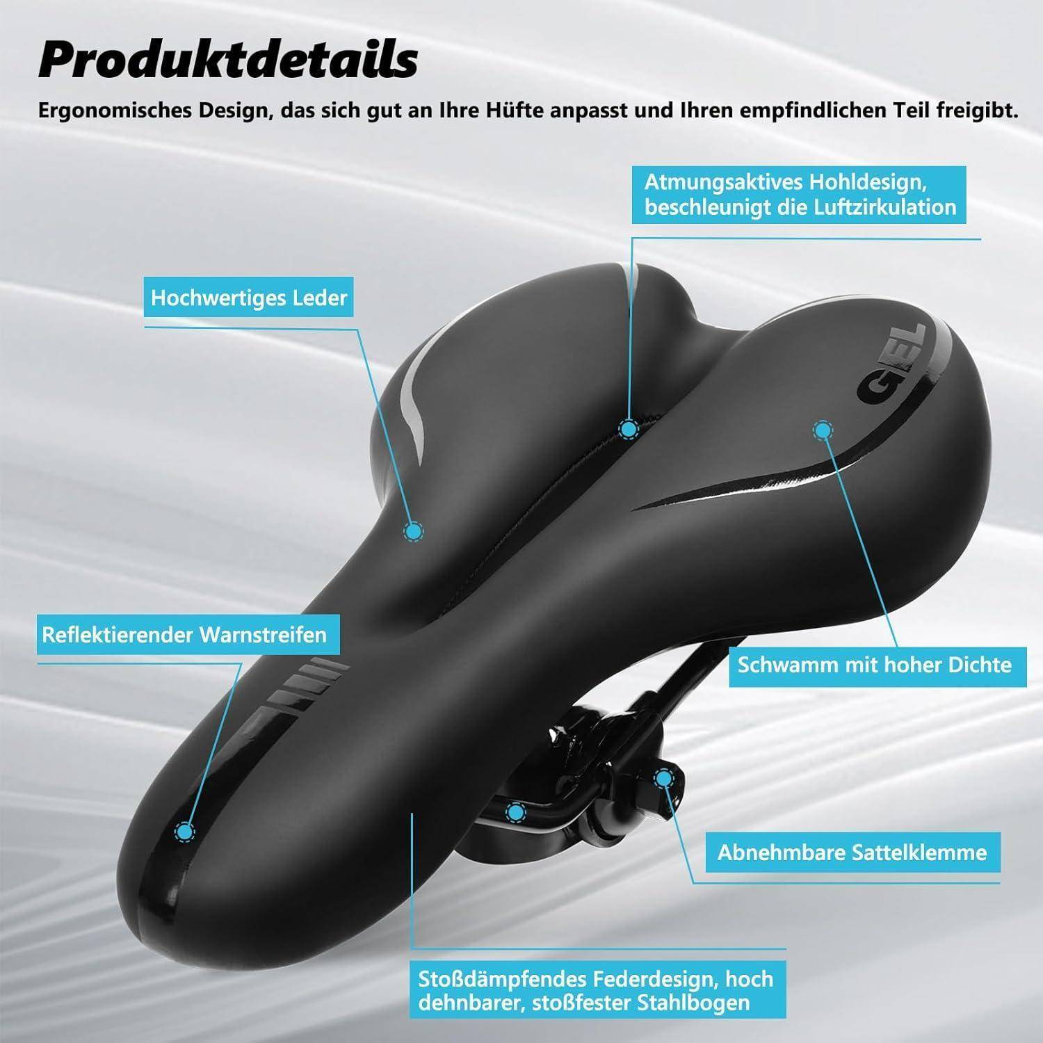 Fahrradsattel Herren Gel MTB Sattel Damen Bequem Hohl Wasserdicht