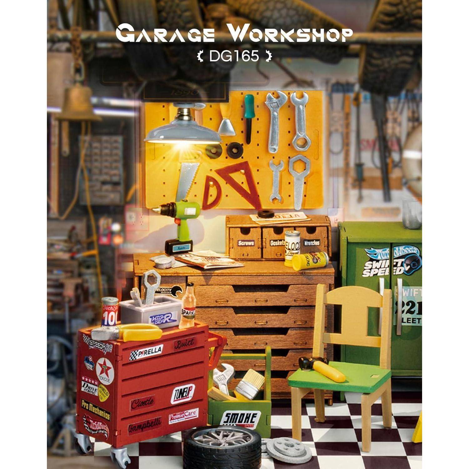 Holz Werkstatt Garage DIY Puppenhaus Bausatz LED Lichter DIY Kit