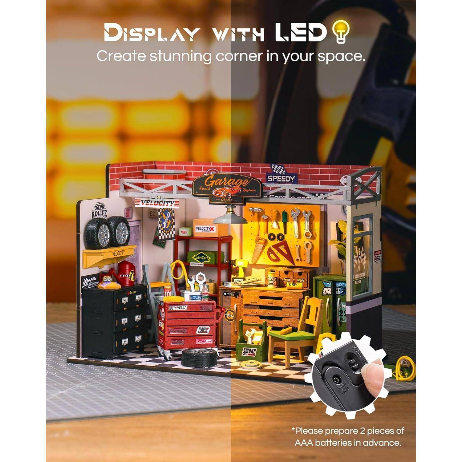 Holz Werkstatt Garage DIY Puppenhaus Bausatz LED Lichter DIY Kit