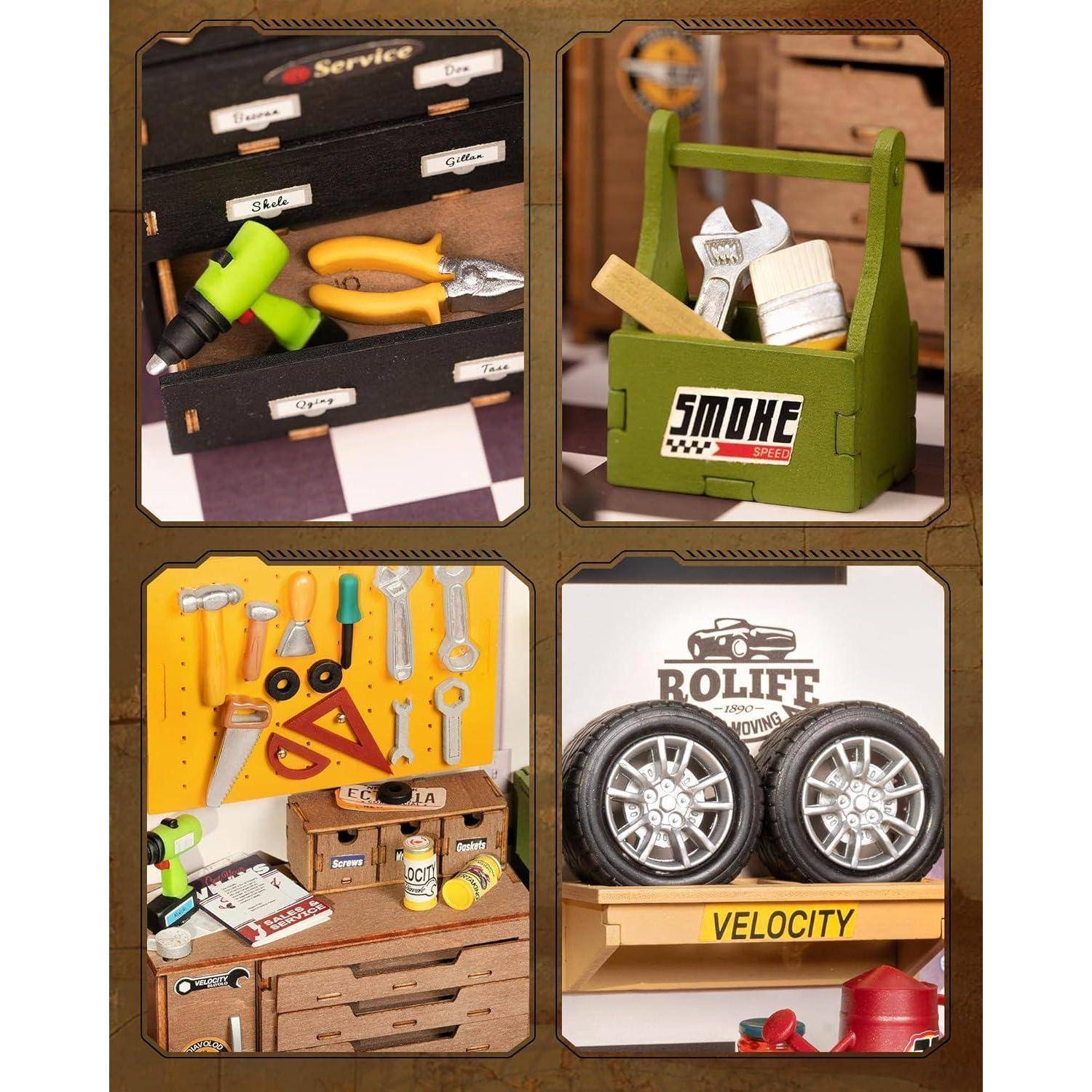 Holz Werkstatt Garage DIY Puppenhaus Bausatz LED Lichter DIY Kit