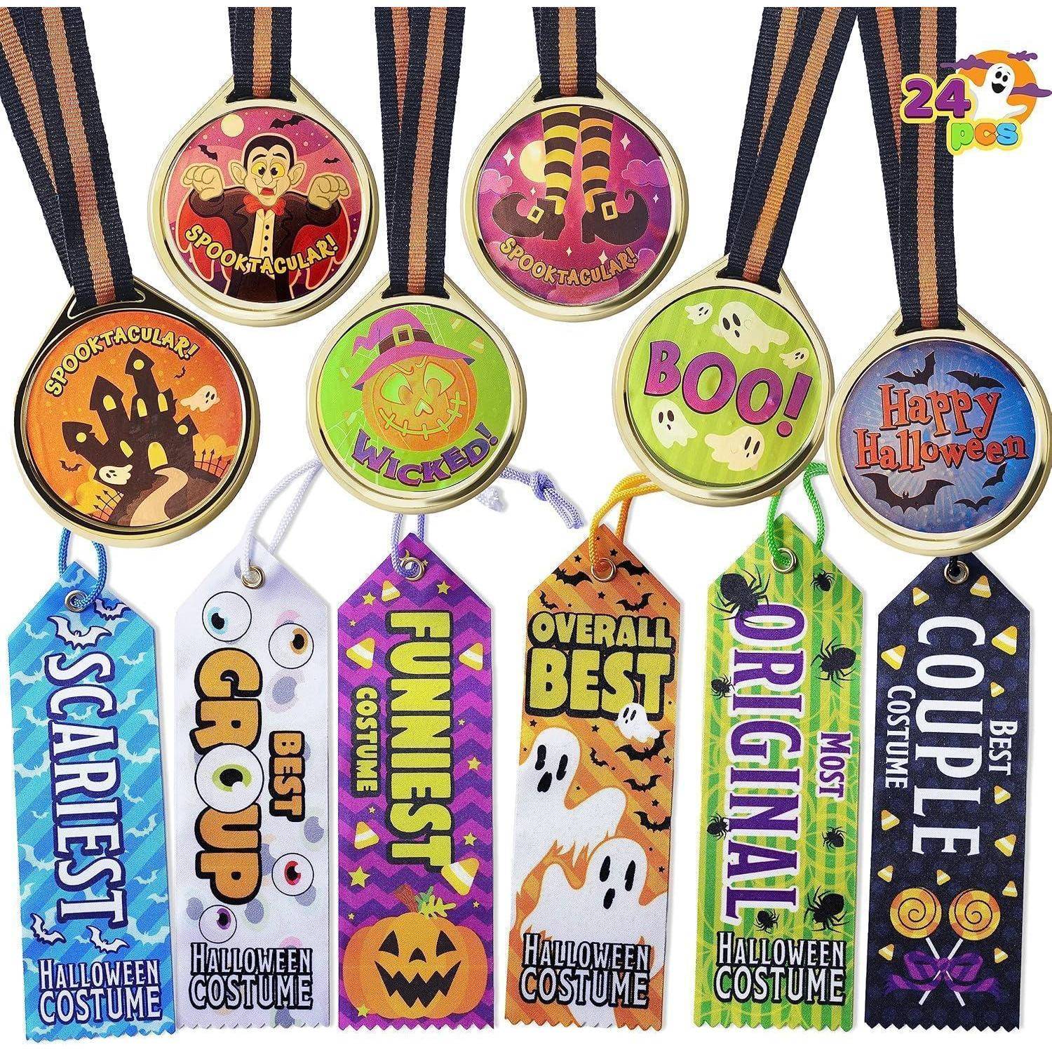 24-teiliges Halloween Medaillen-Trophäen Set mit Bändern