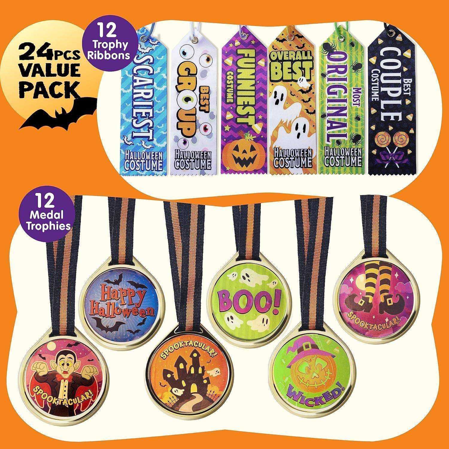 24-teiliges Halloween Medaillen-Trophäen Set mit Bändern