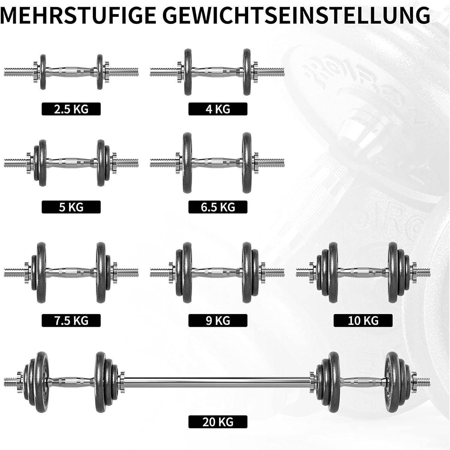Hantelset Gusseisen 2 in 1 Kurz- und Langhantel 5-30kg verstellbar 2er