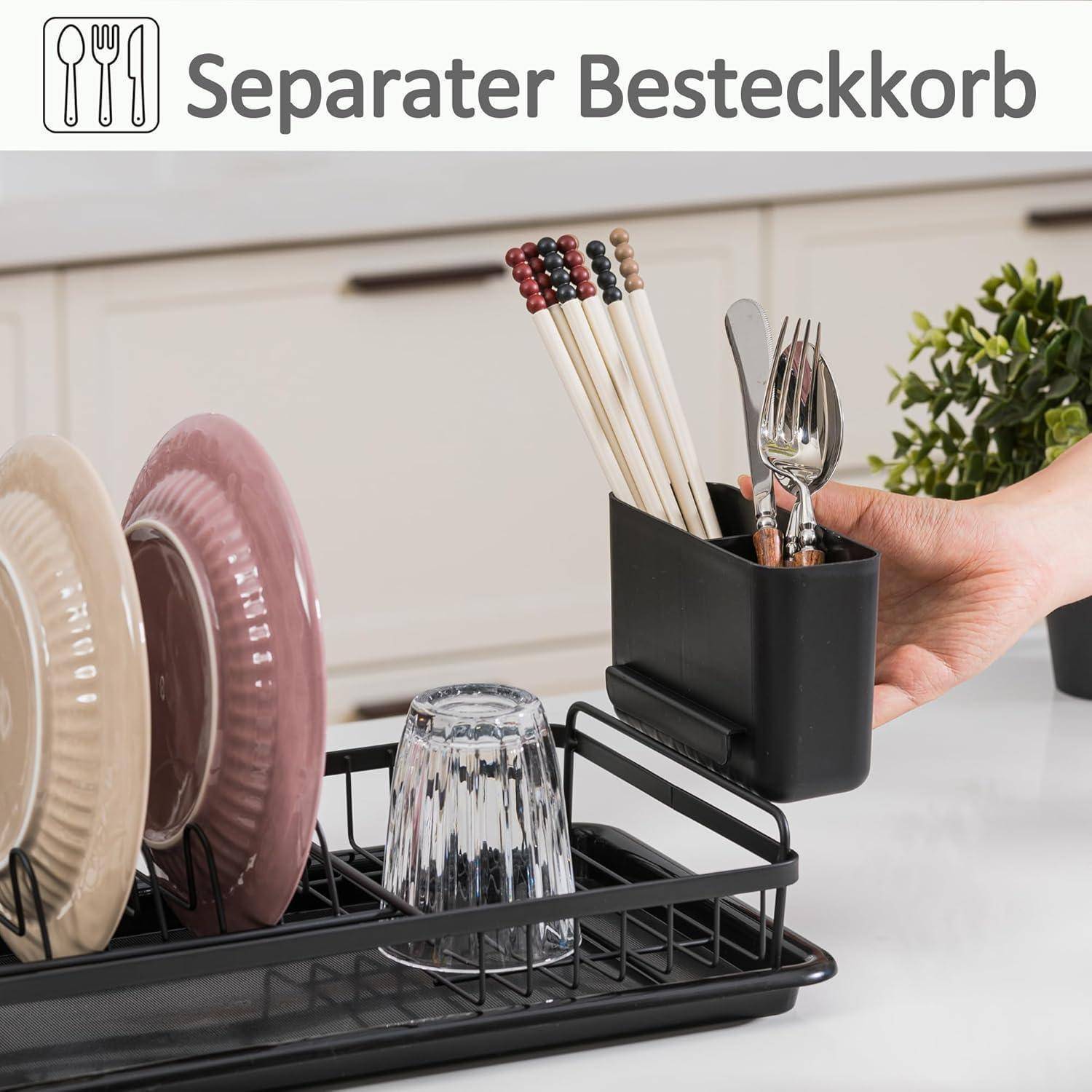Abtropfgestell Geschirr klein mit Abtropfschale und Besteckkorb