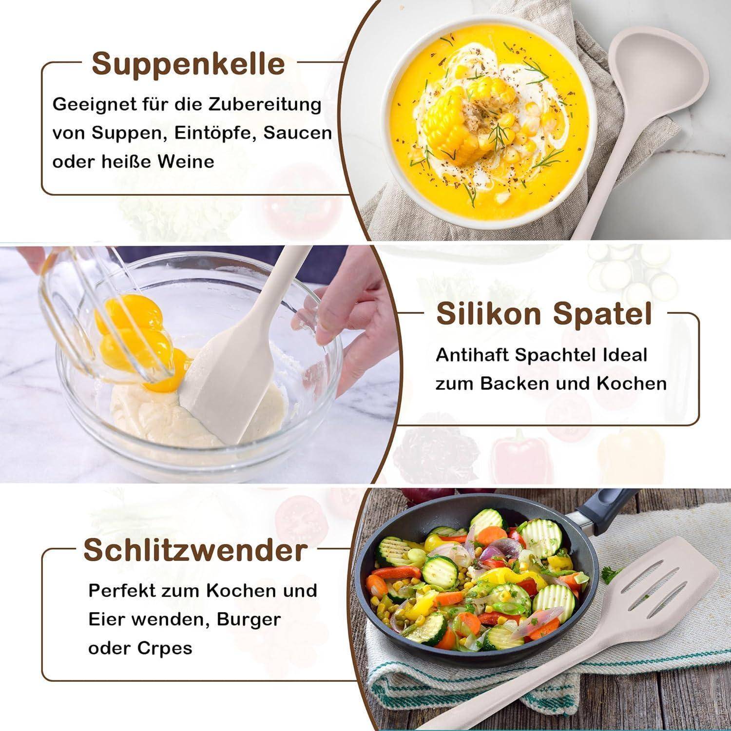 Küchenhelfer Set Silikon 8-teilig Hitzebeständig Spülmaschinenfest