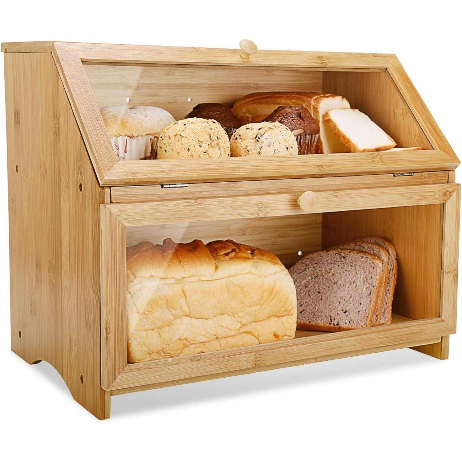 Brotkasten 2 Etagen Bambus lebensmittelecht pflegeleicht 39x25x32cm
