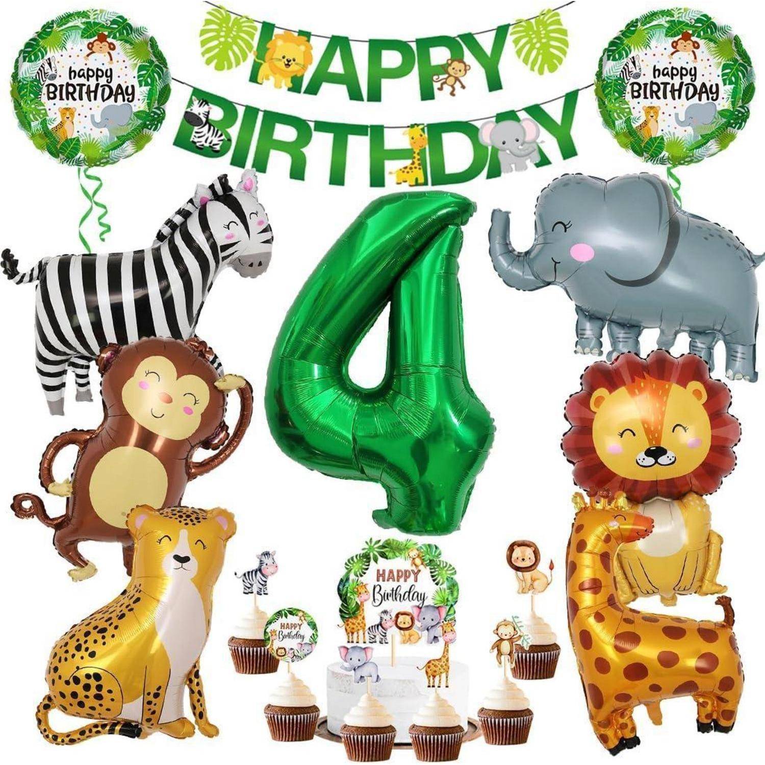 Dschungel Tier Geburtstagsdeko 4 Jahre, Safari Party Deko Set