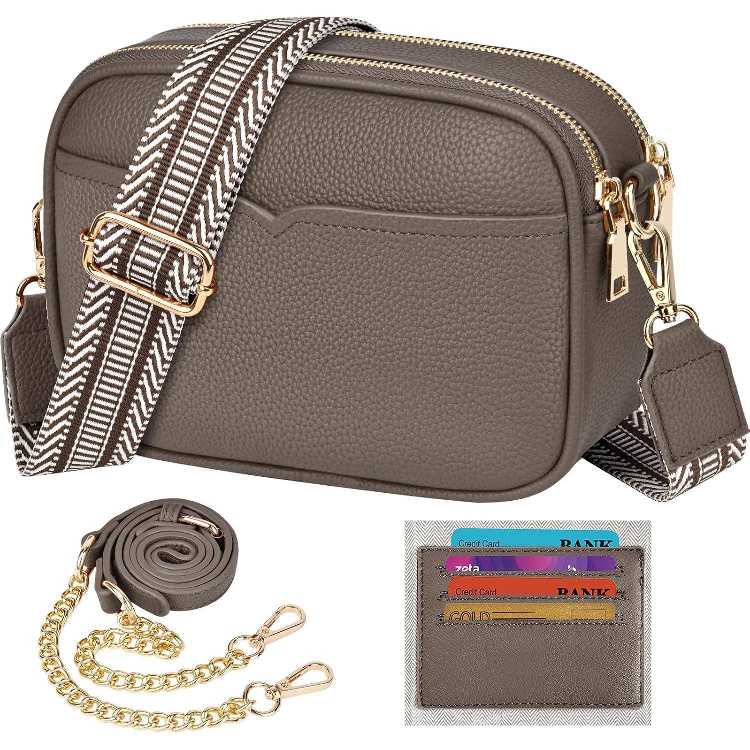 Damen-Umhängetasche PU Leder Crossbody Bag Kartenfächer Grau