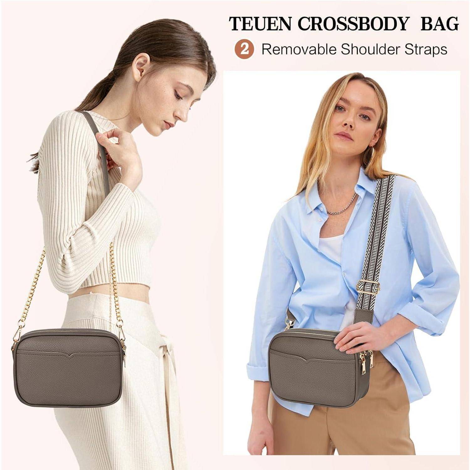 Damen-Umhängetasche PU Leder Crossbody Bag Kartenfächer Grau