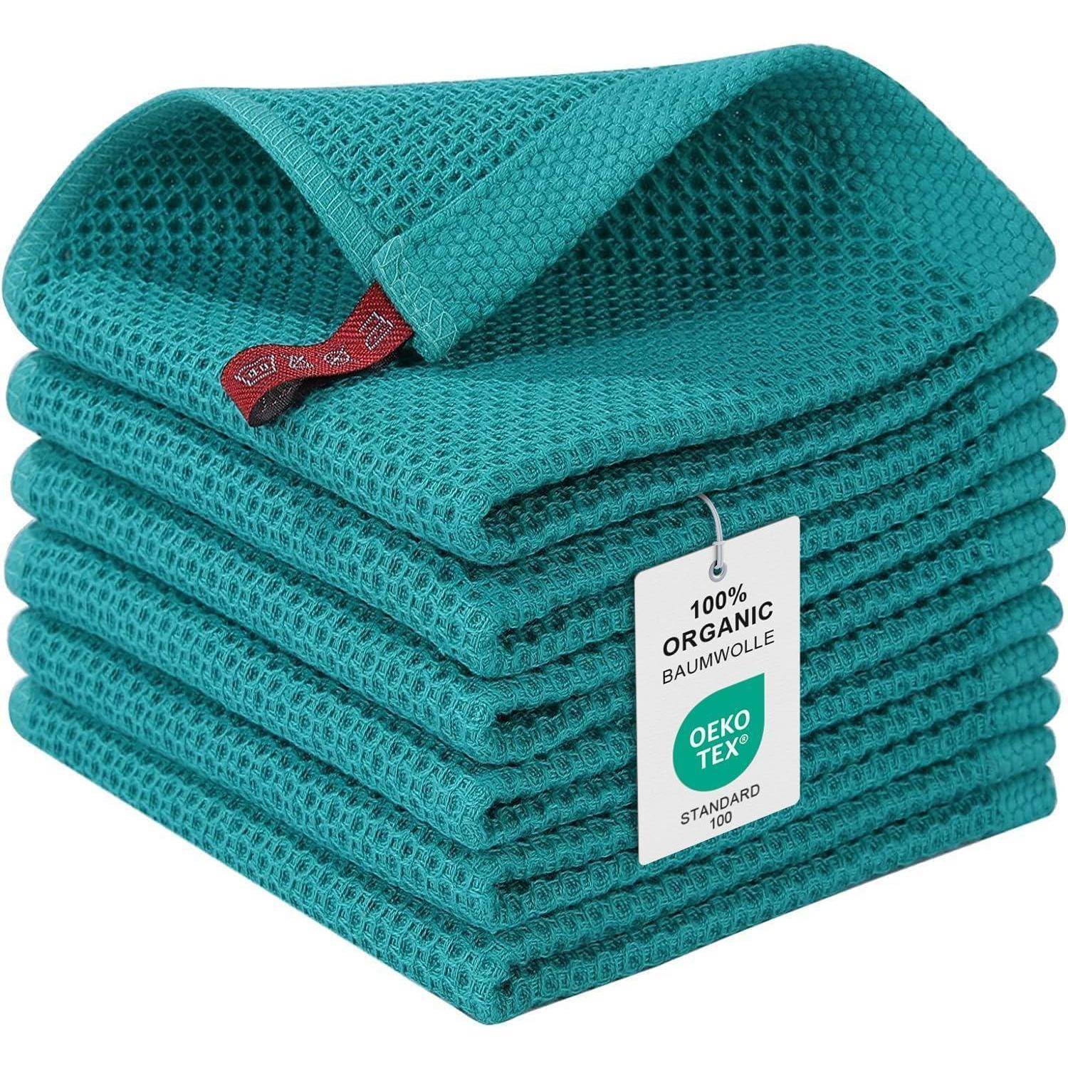 Geschirrtücher 6er Set 100% Baumwolle 30x30 cm Blaugrün Weich