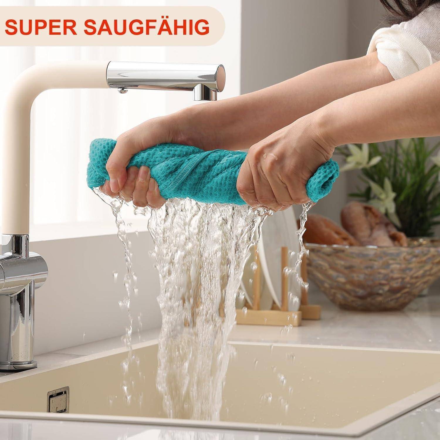 Geschirrtücher 6er Set 100% Baumwolle 30x30 cm Blaugrün Weich