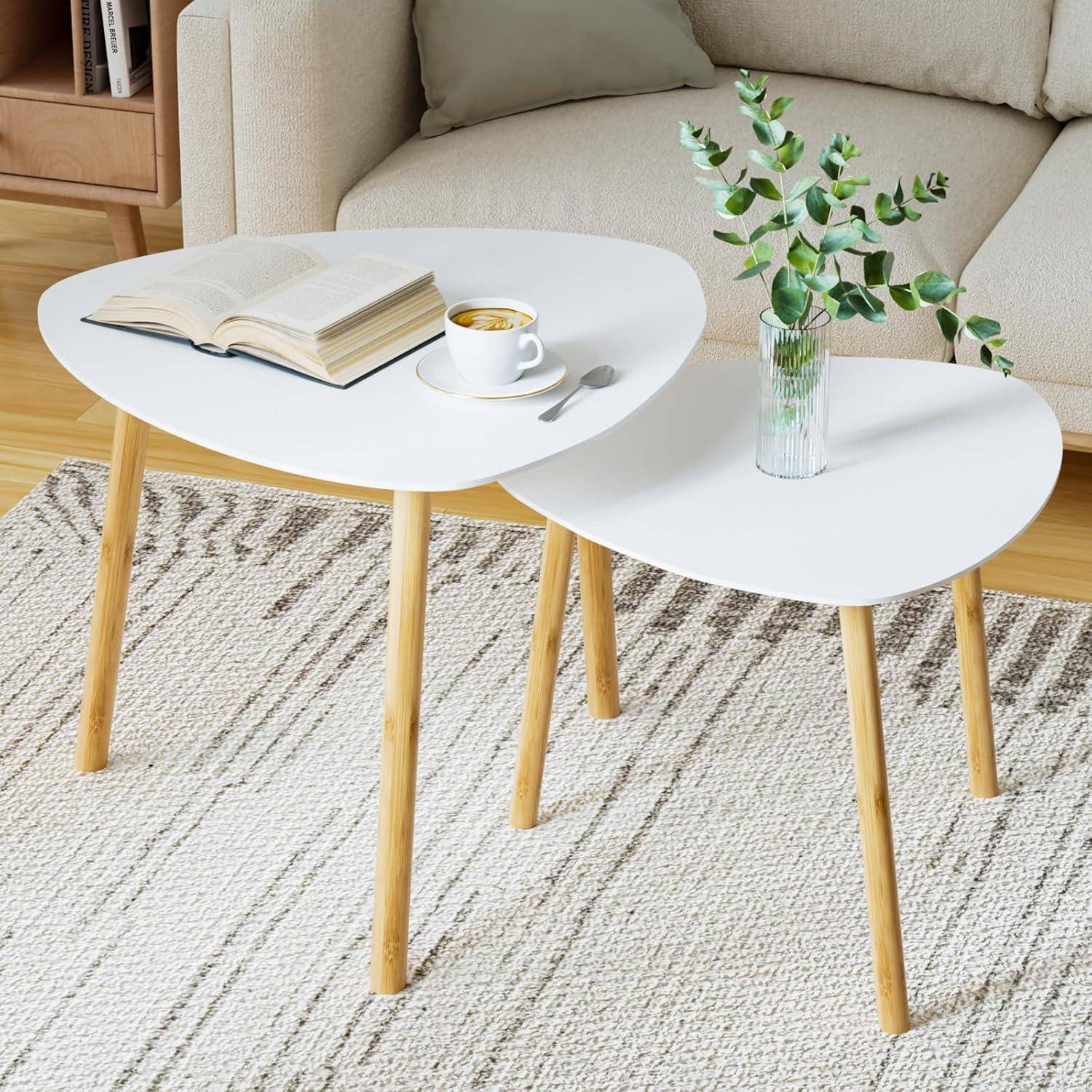 Moderne 2er Set Couchtisch Beistelltisch Weiß Sofa Tisch_SUITE