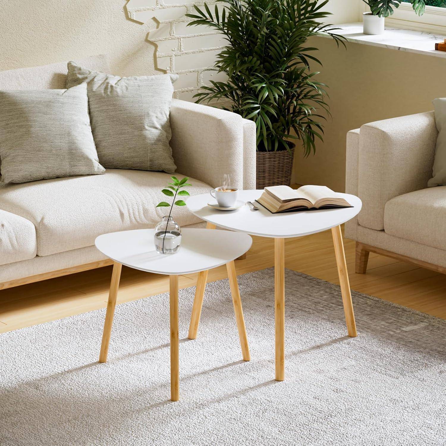 Moderne 2er Set Couchtisch Beistelltisch Weiß Sofa Tisch_SUITE