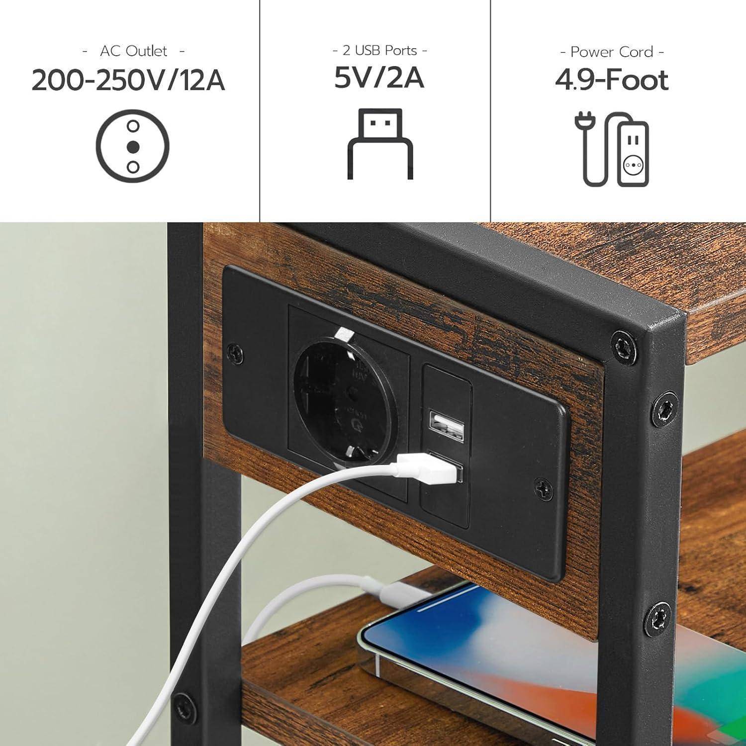 Beistelltisch Steckdosenleiste Nachttisch USB Zeitschriftenhalter