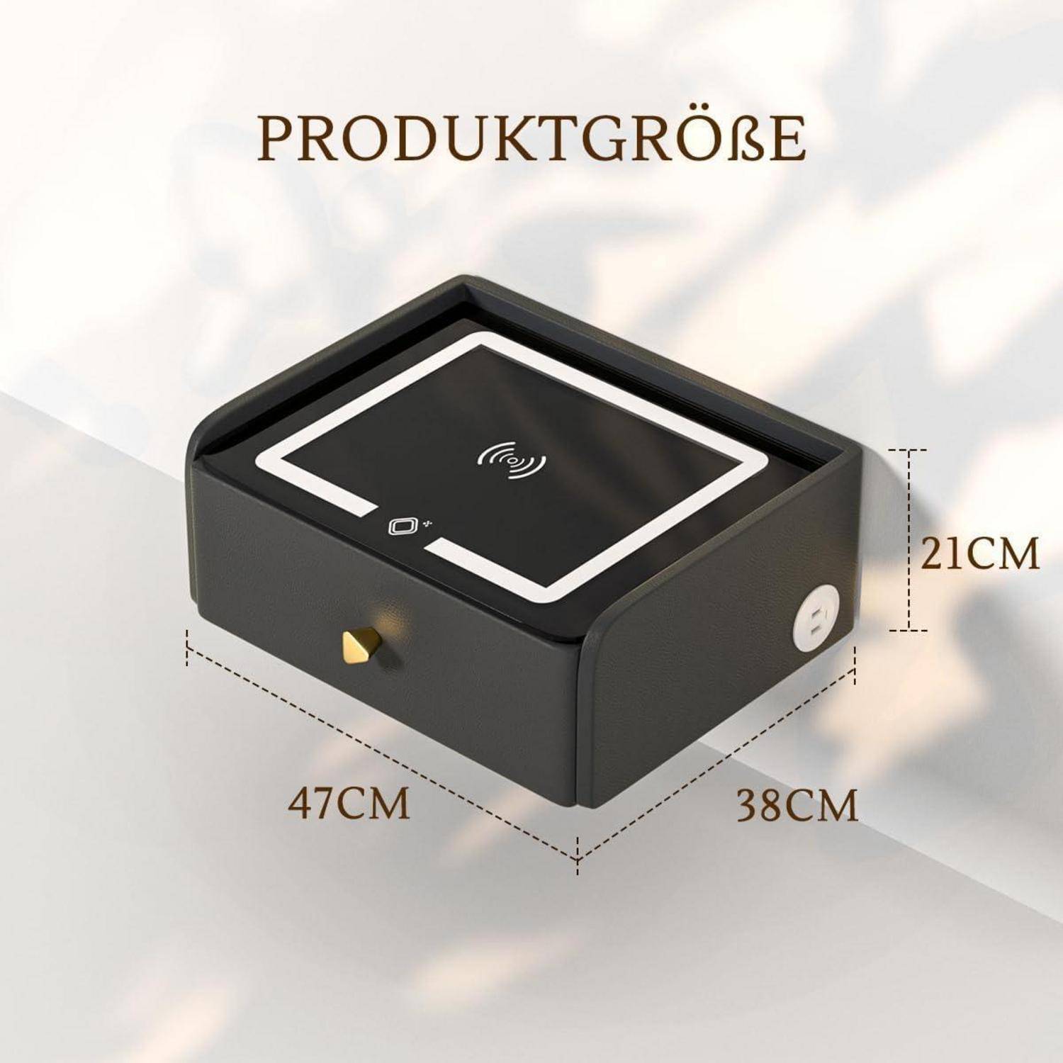 Nachttisch mit Ladefunktion hängend schwarz LED-Lichteffekt