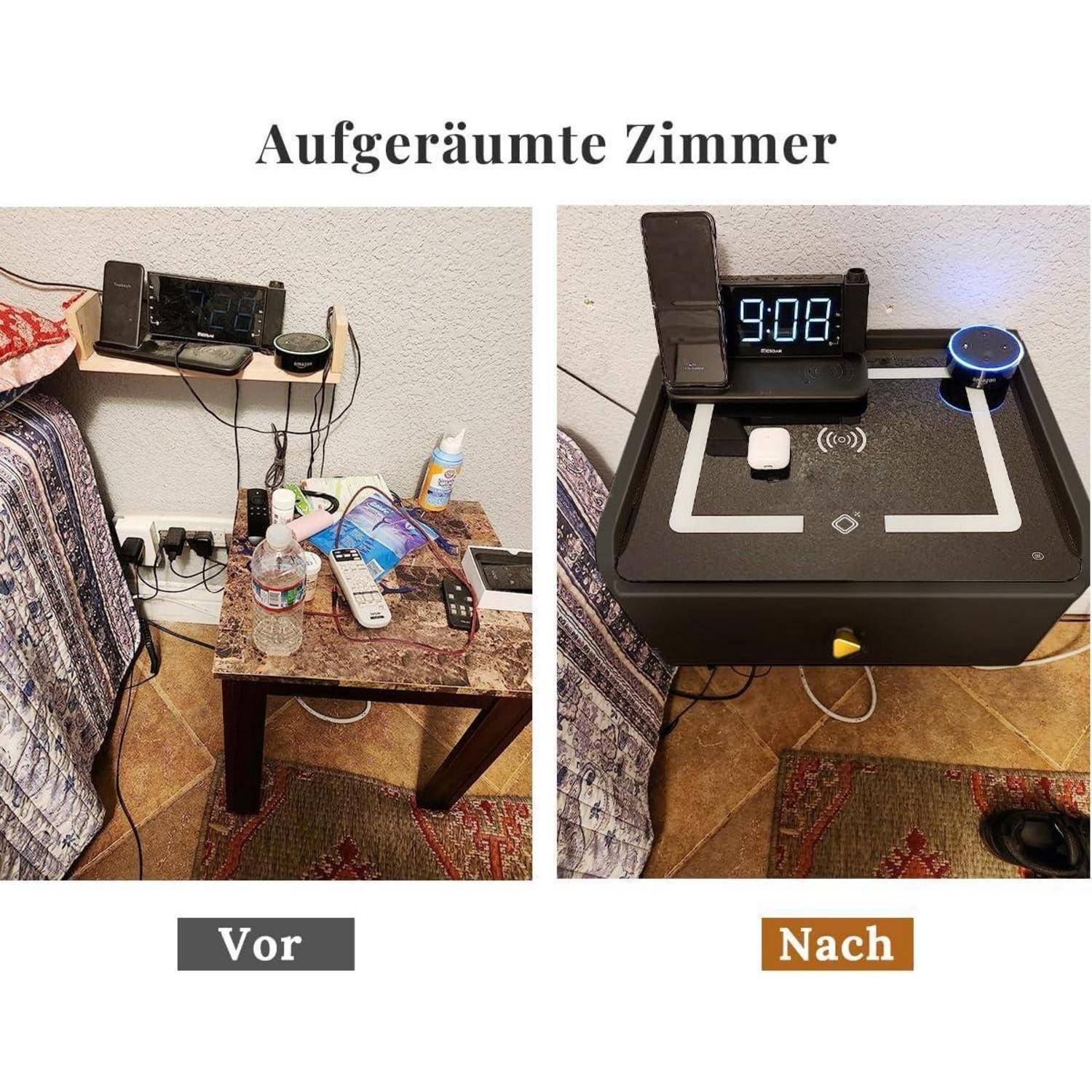 Nachttisch mit Ladefunktion hängend schwarz LED-Lichteffekt