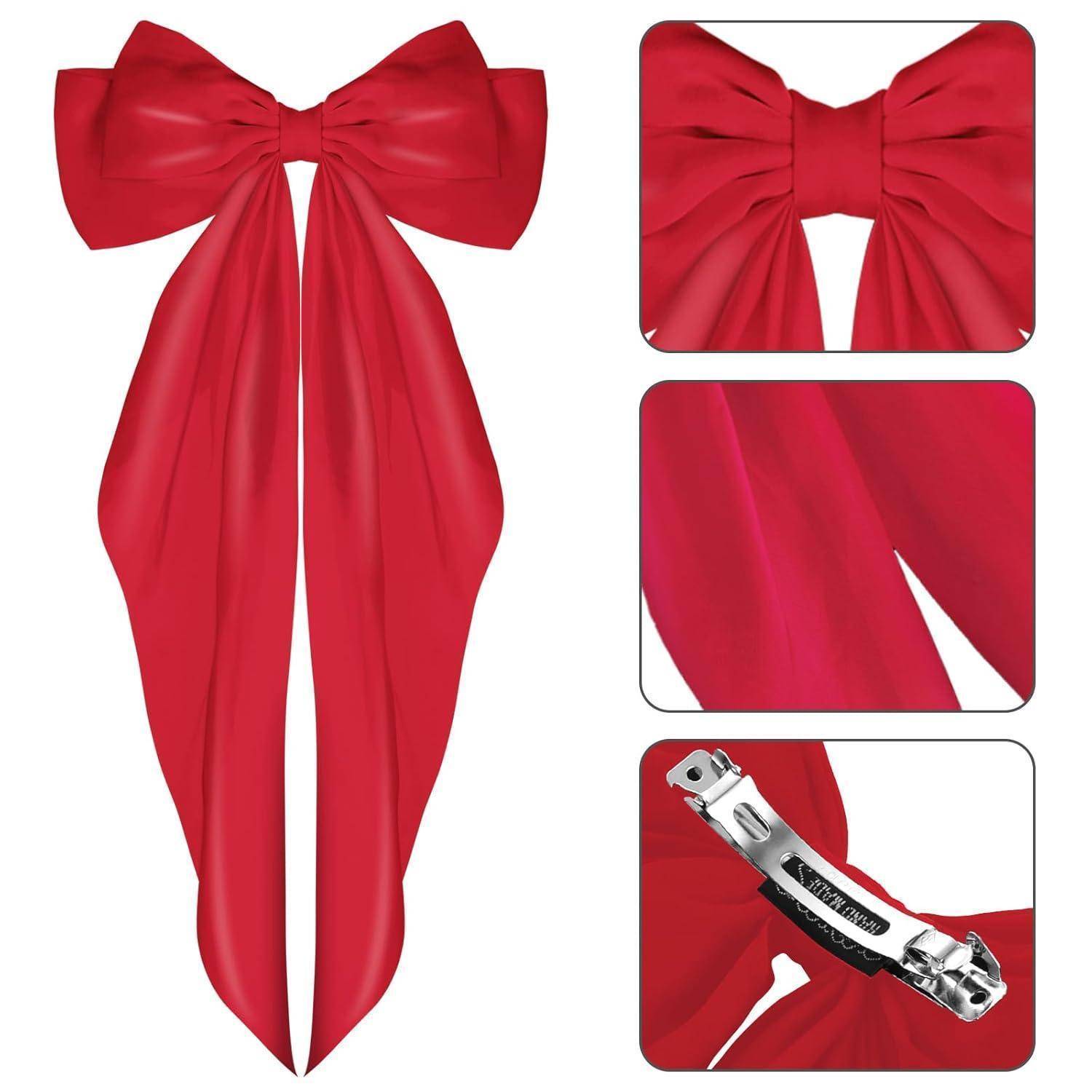 Haarspangen mit großer Schleife Satin langer Schwanz Haarschmuck Rot