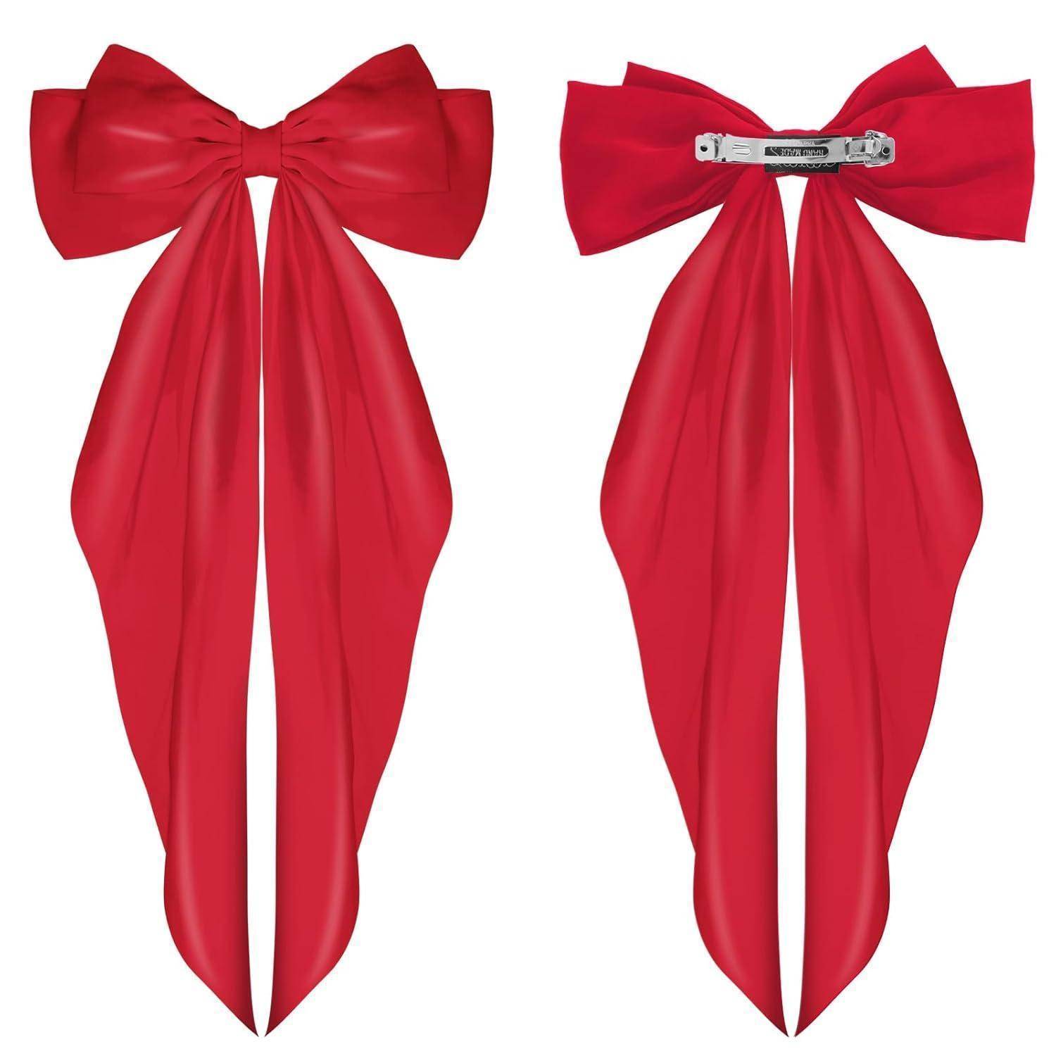 Haarspangen mit großer Schleife Satin langer Schwanz Haarschmuck Rot