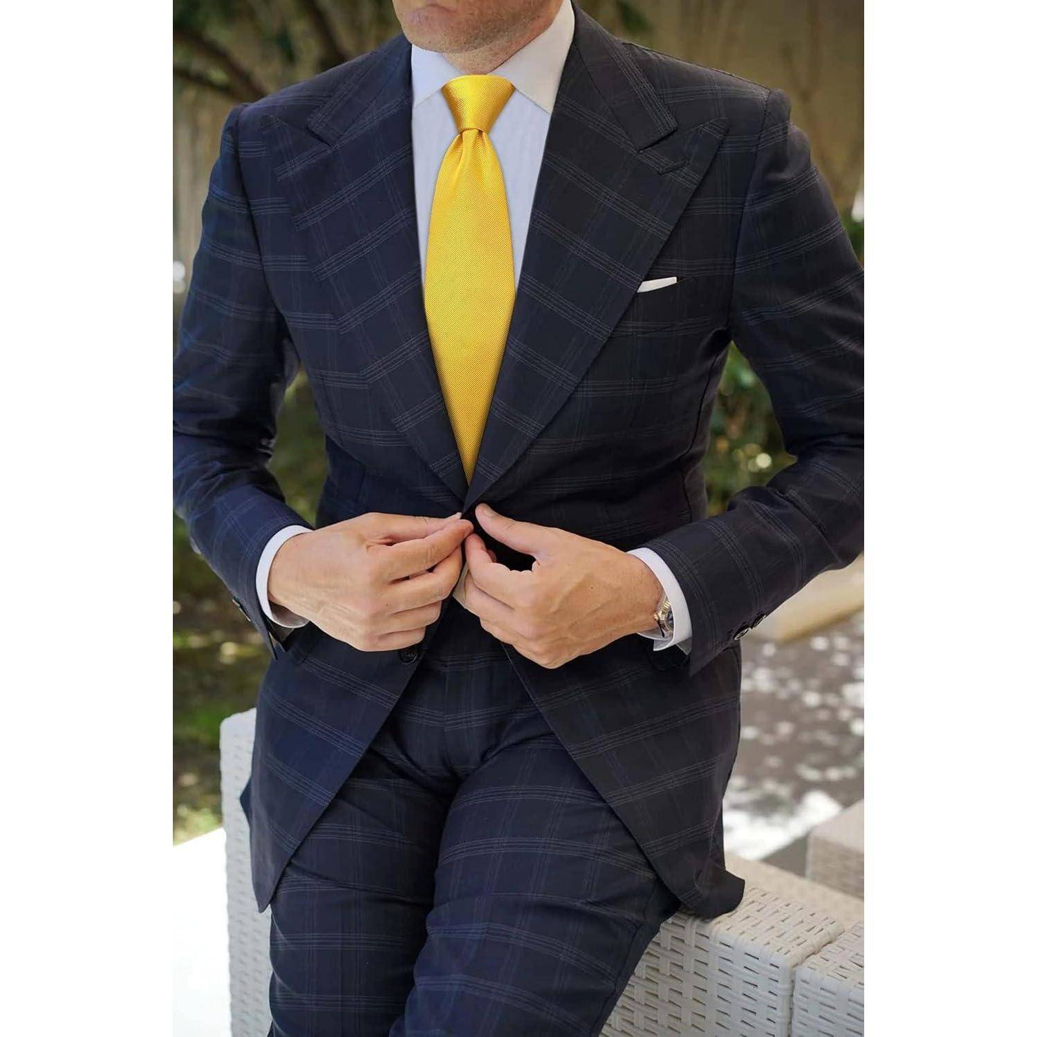 Krawatte Herren Hochzeit Einstecktuch Set Gold
