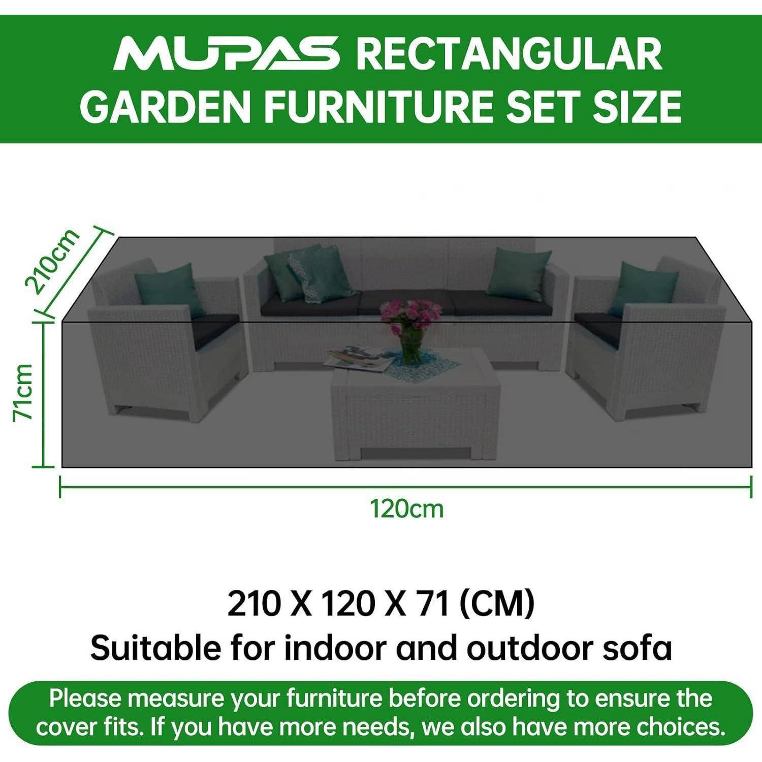 Mupas Rechteckiges Gartenmöbel-Set Größe: 210x120x71 cm. Geeignet für Innen- und Außenbereich. Möbel vor der Bestellung vermessen.