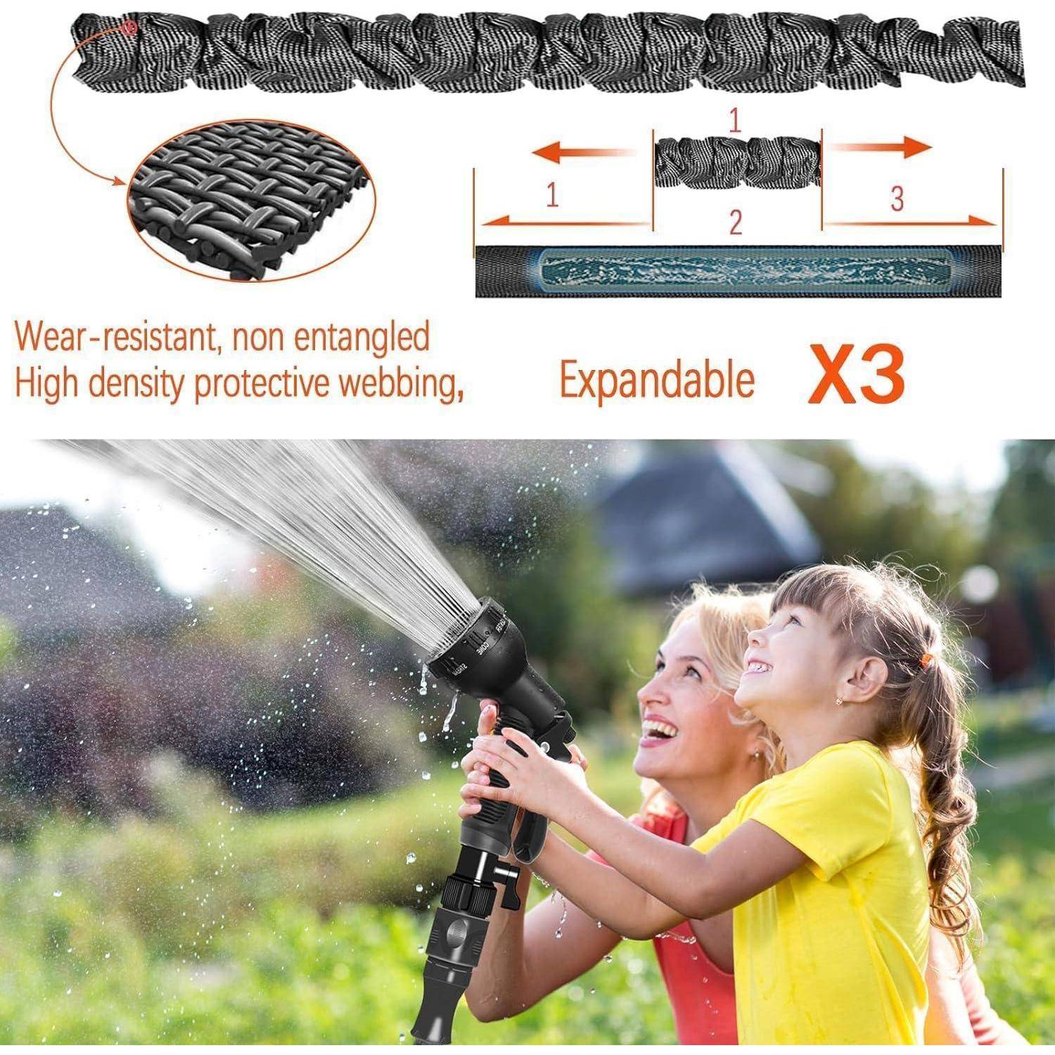 Gartenschlauch flexibel dehnbar 30m 7 Funktionen Schwarz-100ft
