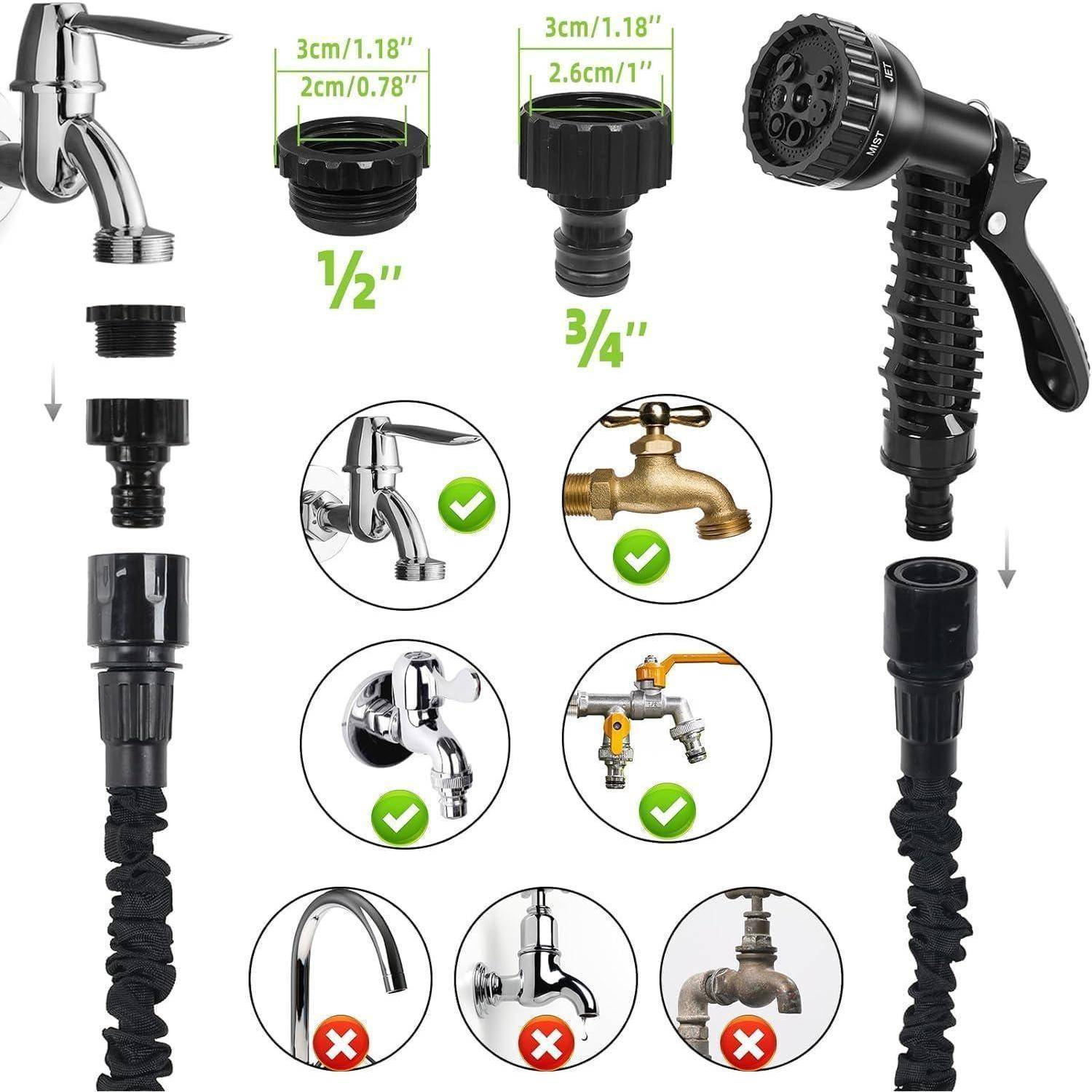 Gartenschlauch flexibel dehnbar 30m 7 Funktionen Schwarz-100ft