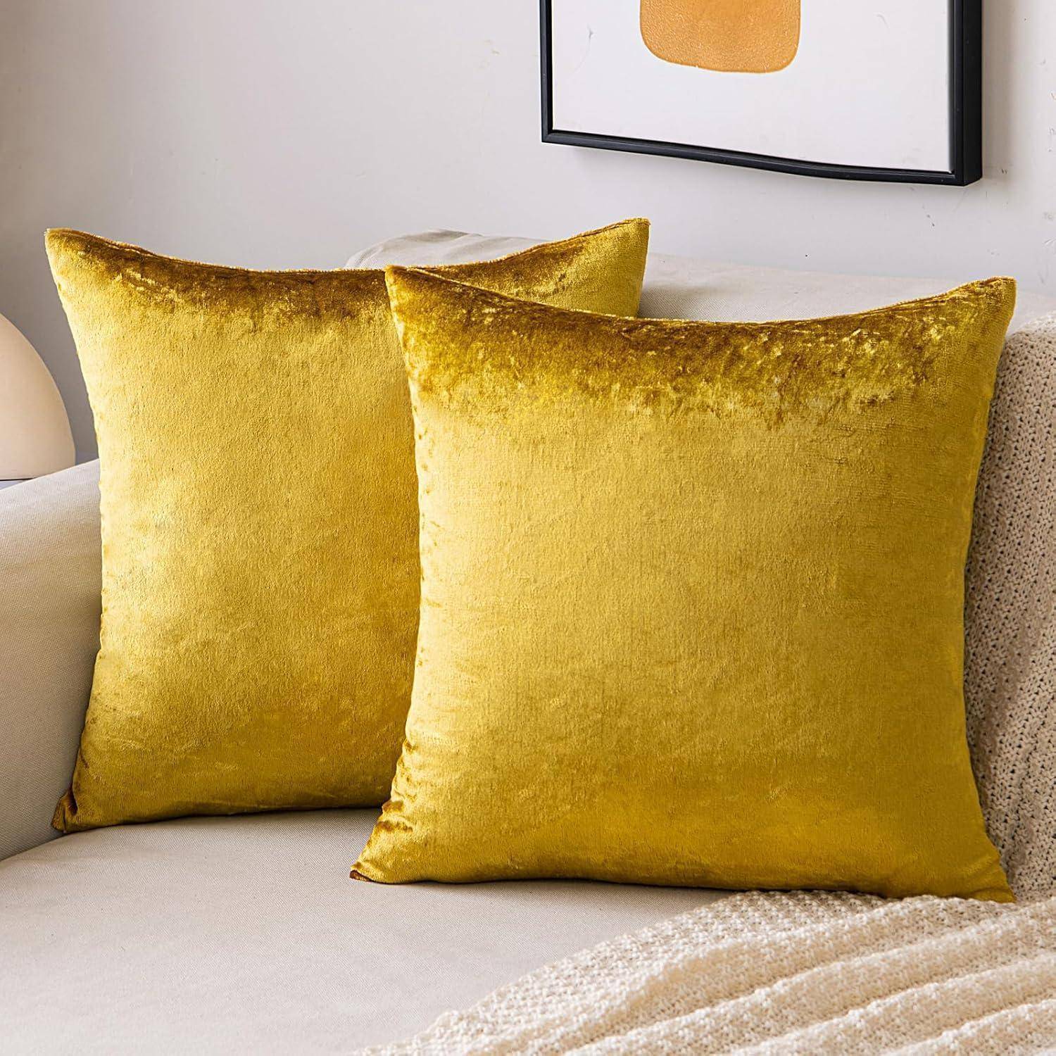 Kissenbezug Samt Kissenhülle 50 x 50 cm 2 Stück A-golden Luxuriös