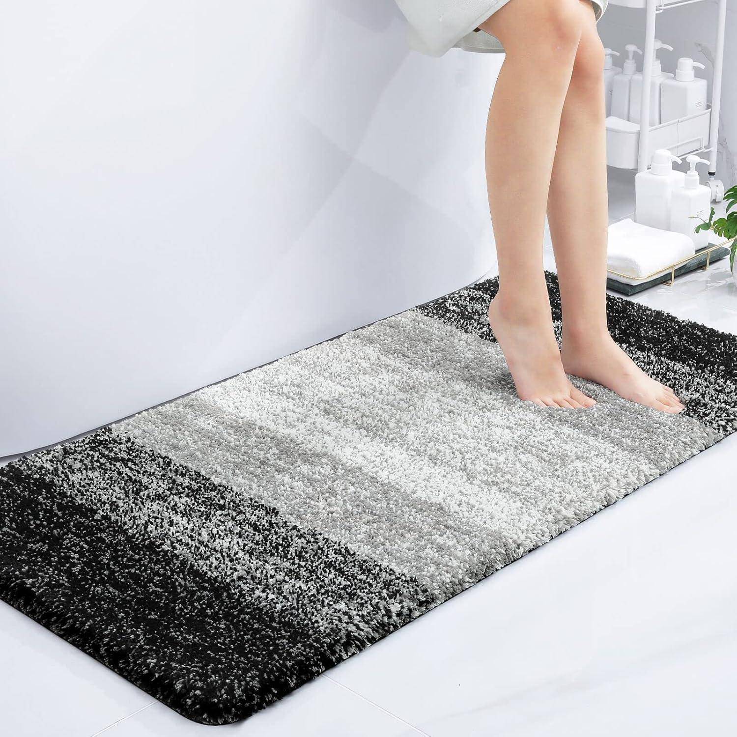 Badematte Badteppich Mikrofaser Hochflor rutschfest 60x120 cm Schwarz