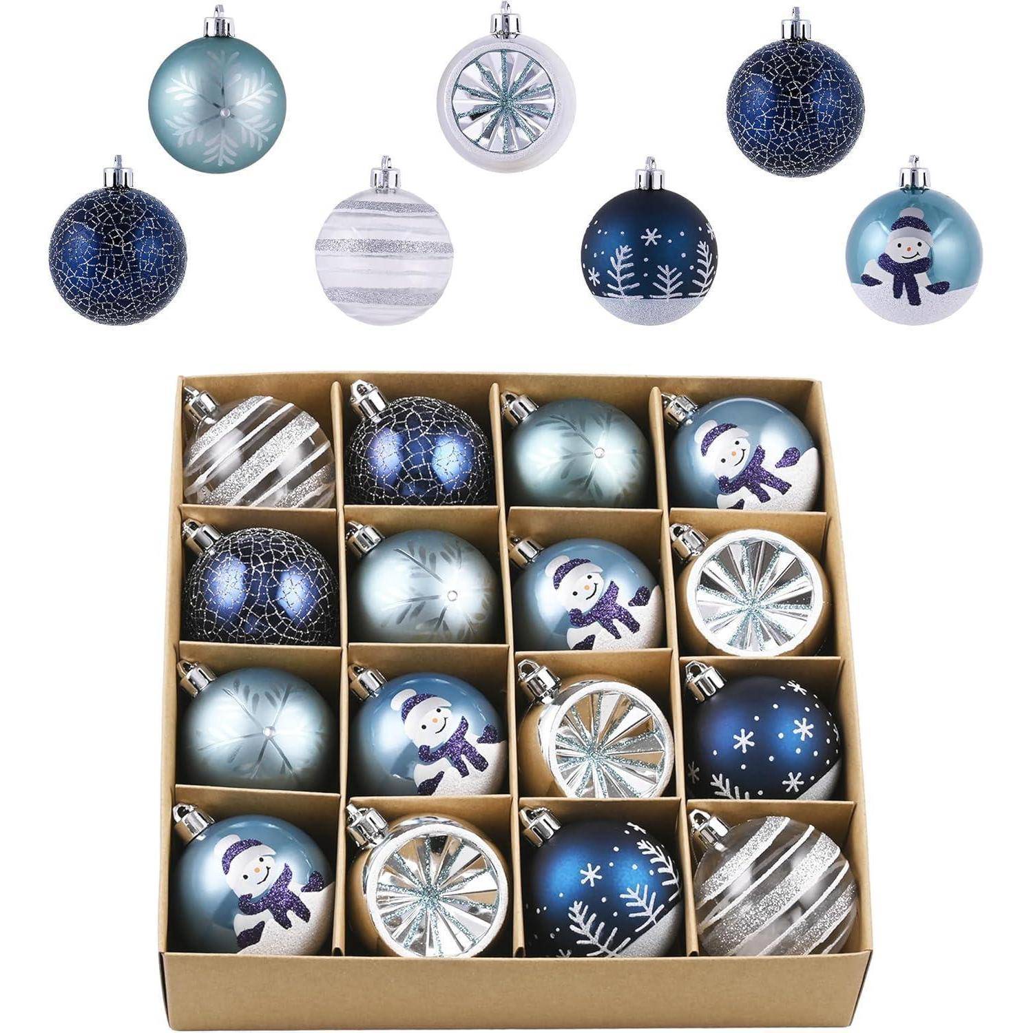 Weihnachtskugeln 16Stück 6cm Silber Geschenkpaket Aufhänger Blau