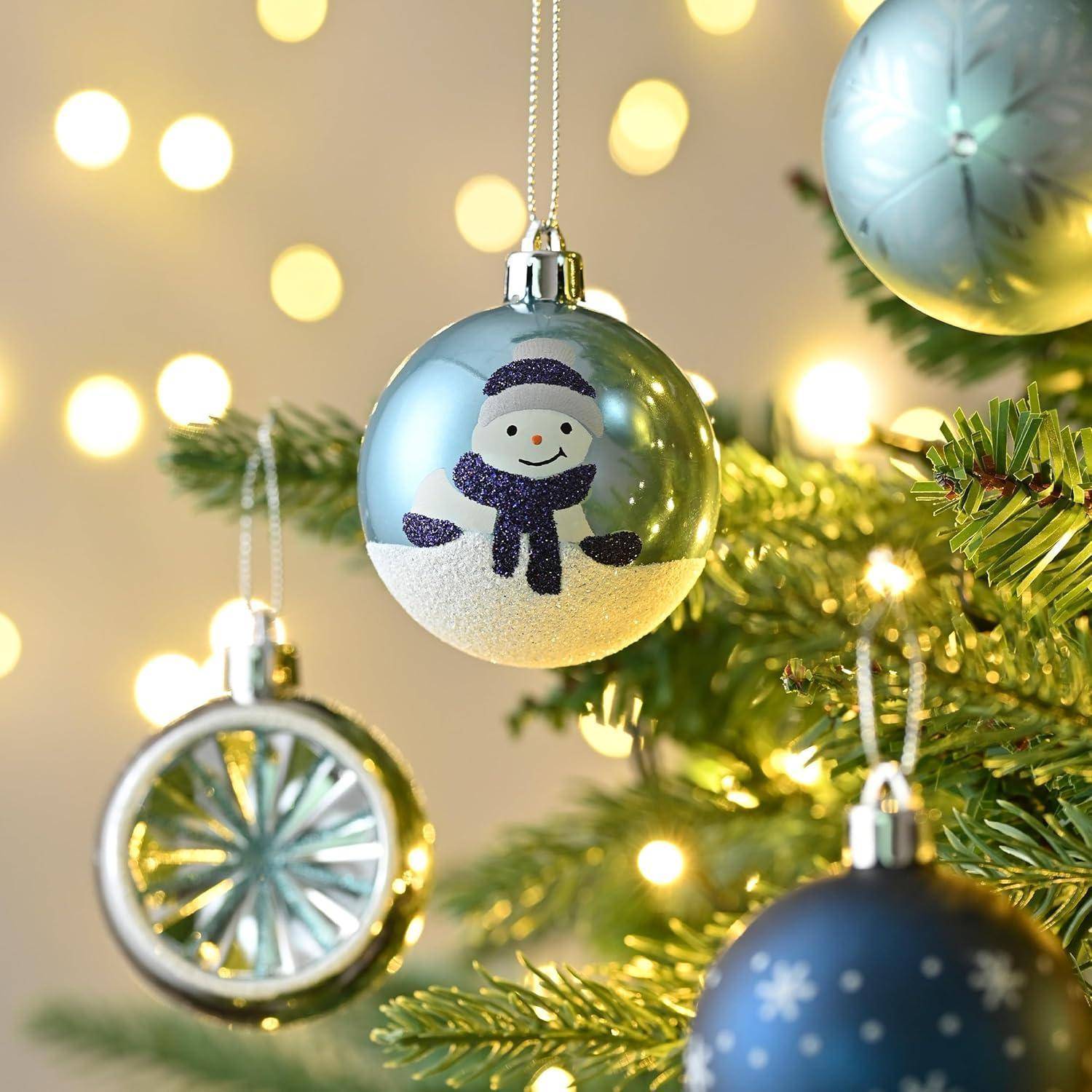 Weihnachtskugeln 16Stück 6cm Silber Geschenkpaket Aufhänger Blau