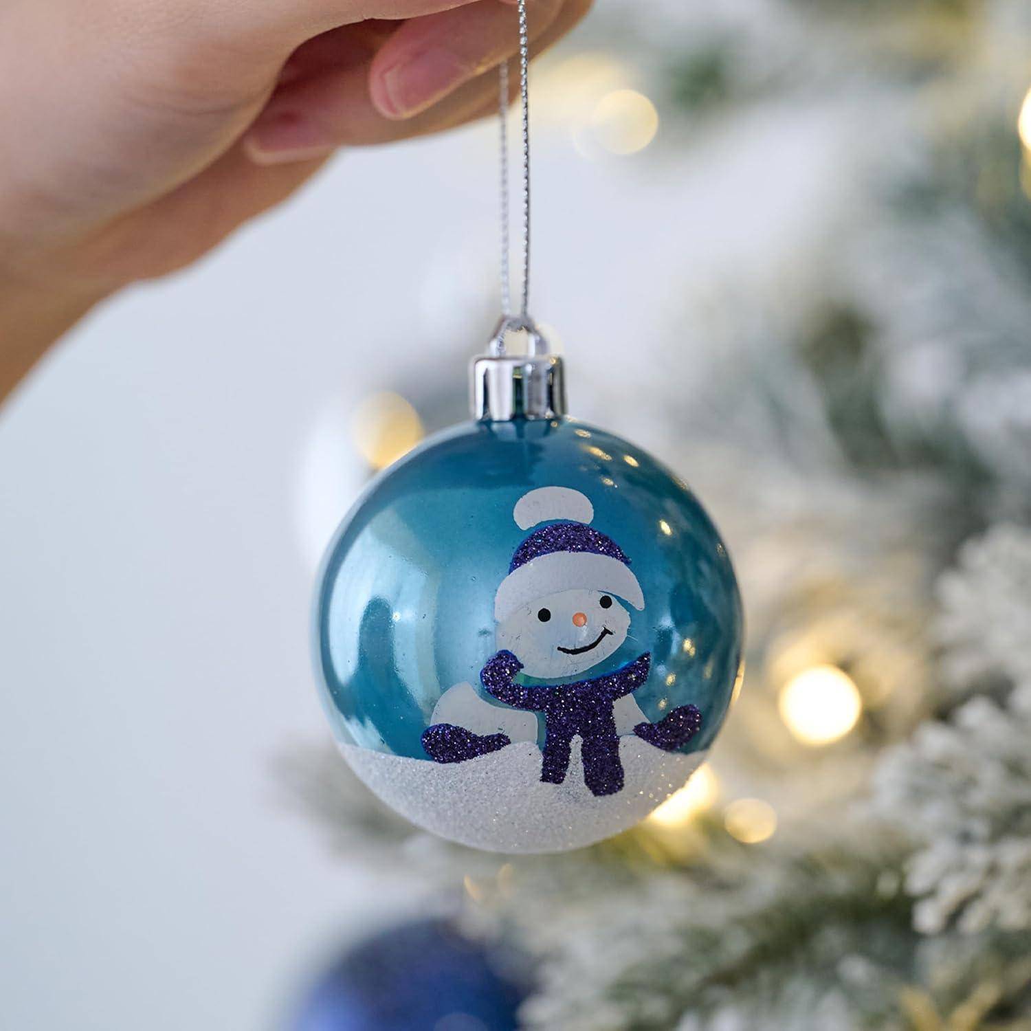 Weihnachtskugeln 16Stück 6cm Silber Geschenkpaket Aufhänger Blau