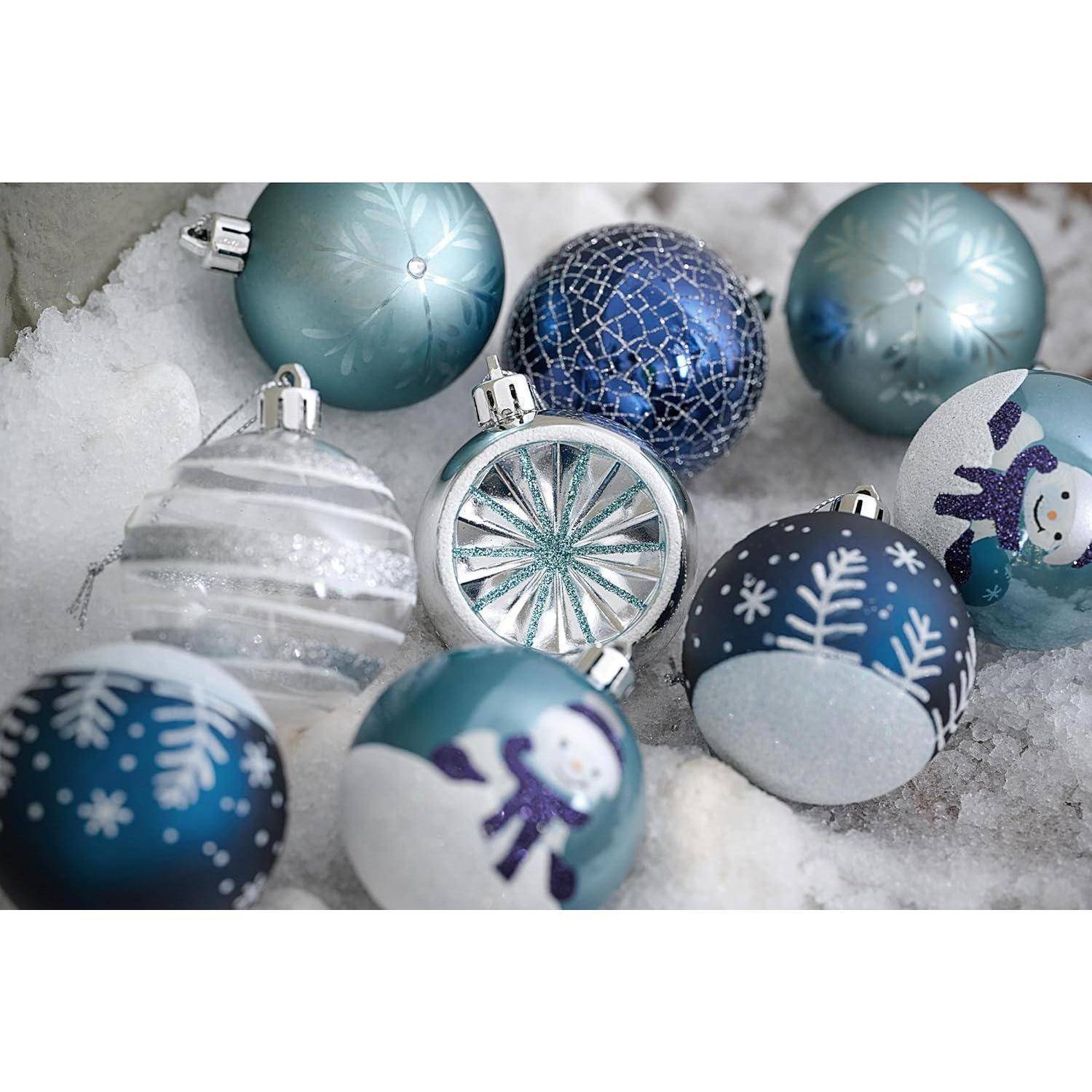 Weihnachtskugeln 16Stück 6cm Silber Geschenkpaket Aufhänger Blau