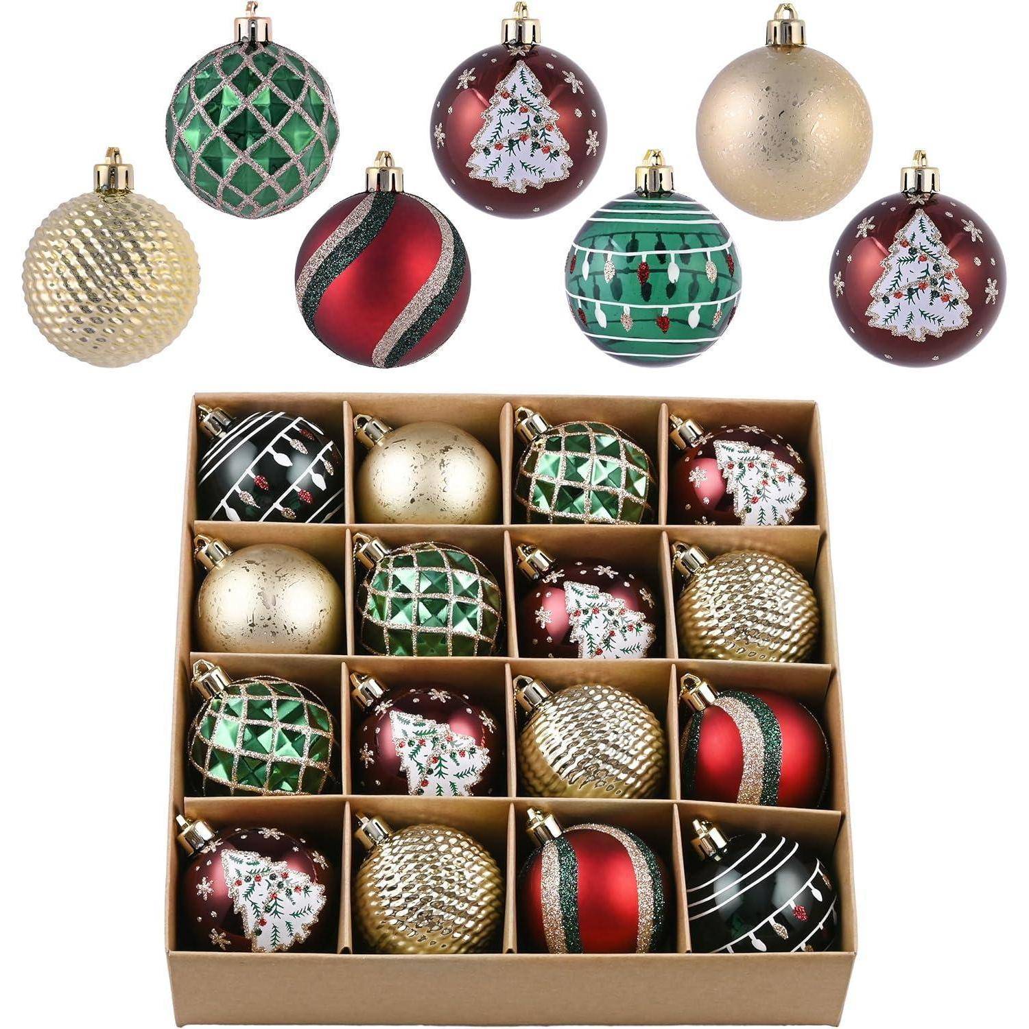 Weihnachtskugeln 16 Stück 6 cm Geschenkpaket Aufhänger Rot Grün Gold